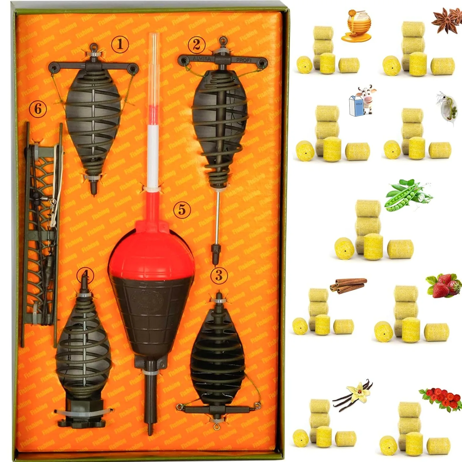 4BIG.fun Juego de Montaje de Flotador con Cesta de alimentación y Anzuelo para Pescar, Montaje en Superficie, para Carpa, Pesca, Listo para Montar, maletín de Pesca, Accesorios de