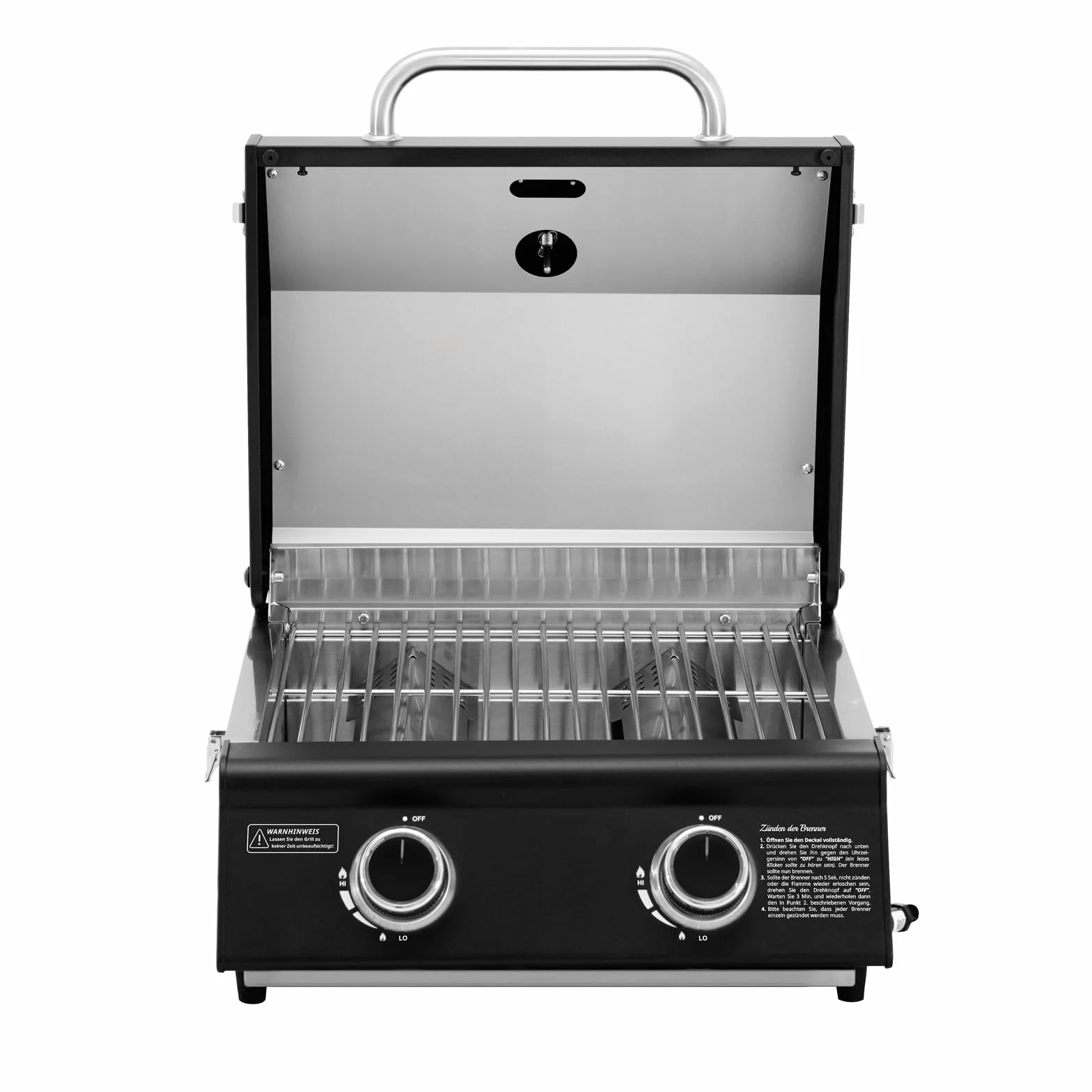 TAINO Platinum Compact Dark - Parrilla de mesa con 2 quemadores, parrilla de gas compacta para camping, mini barbacoa portátil