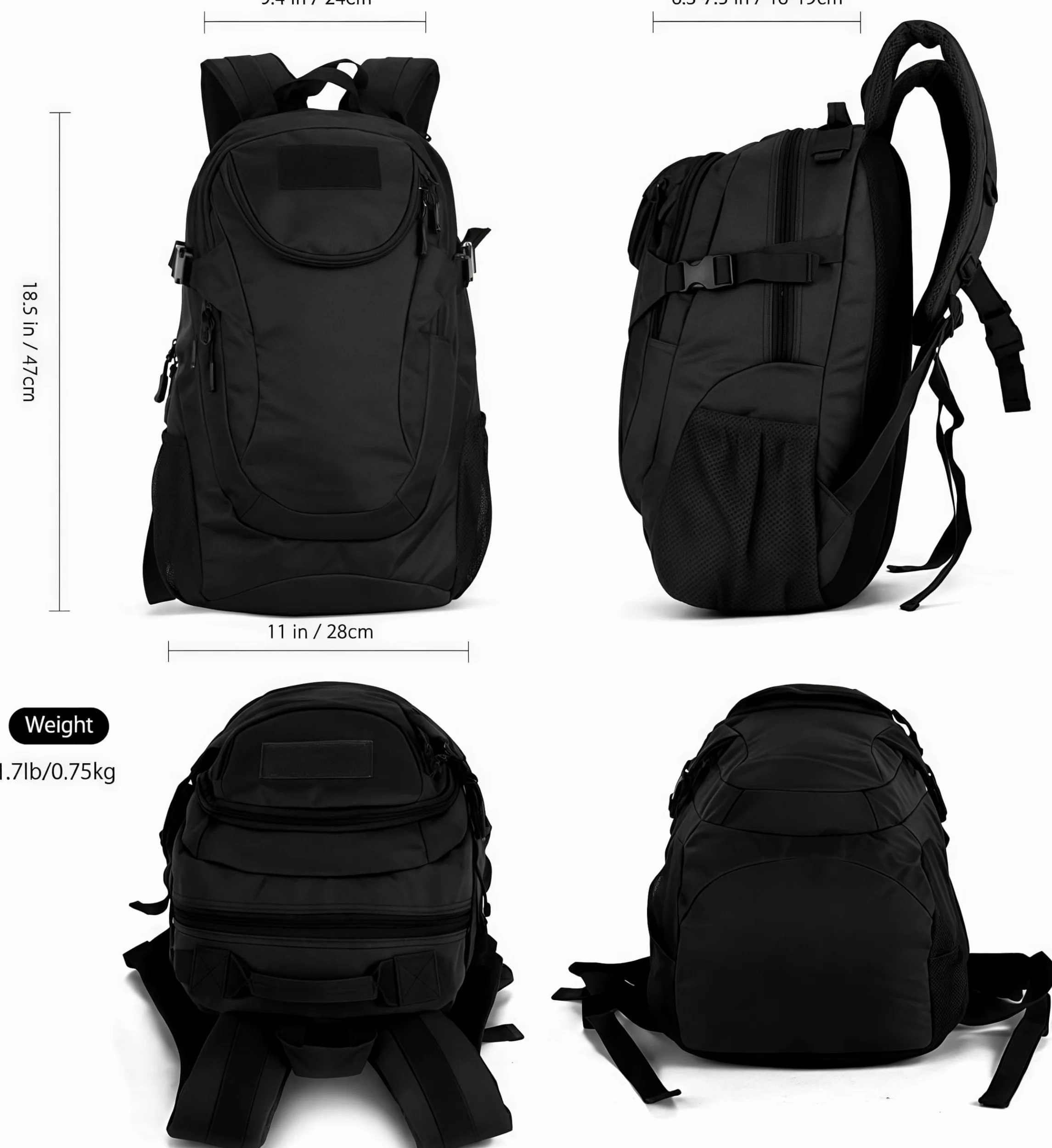 VINBAGGE Mochila Militar 25L Mochila Tactica Mochilas de Viaje Mochila Deporte Mochilas Actividades al Aire Libre Acampar Caza Bicicleta Senderismo Montañismo(Negro)
