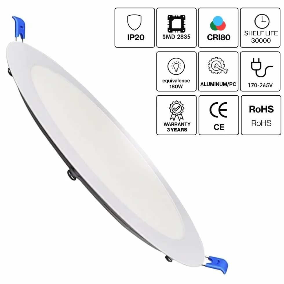 Ledme Downlight LED 220mm 20W 2000 lúmenes Panel Redondo Extraplano Luz Fría 6000k Corte 205mm Driver Incluido