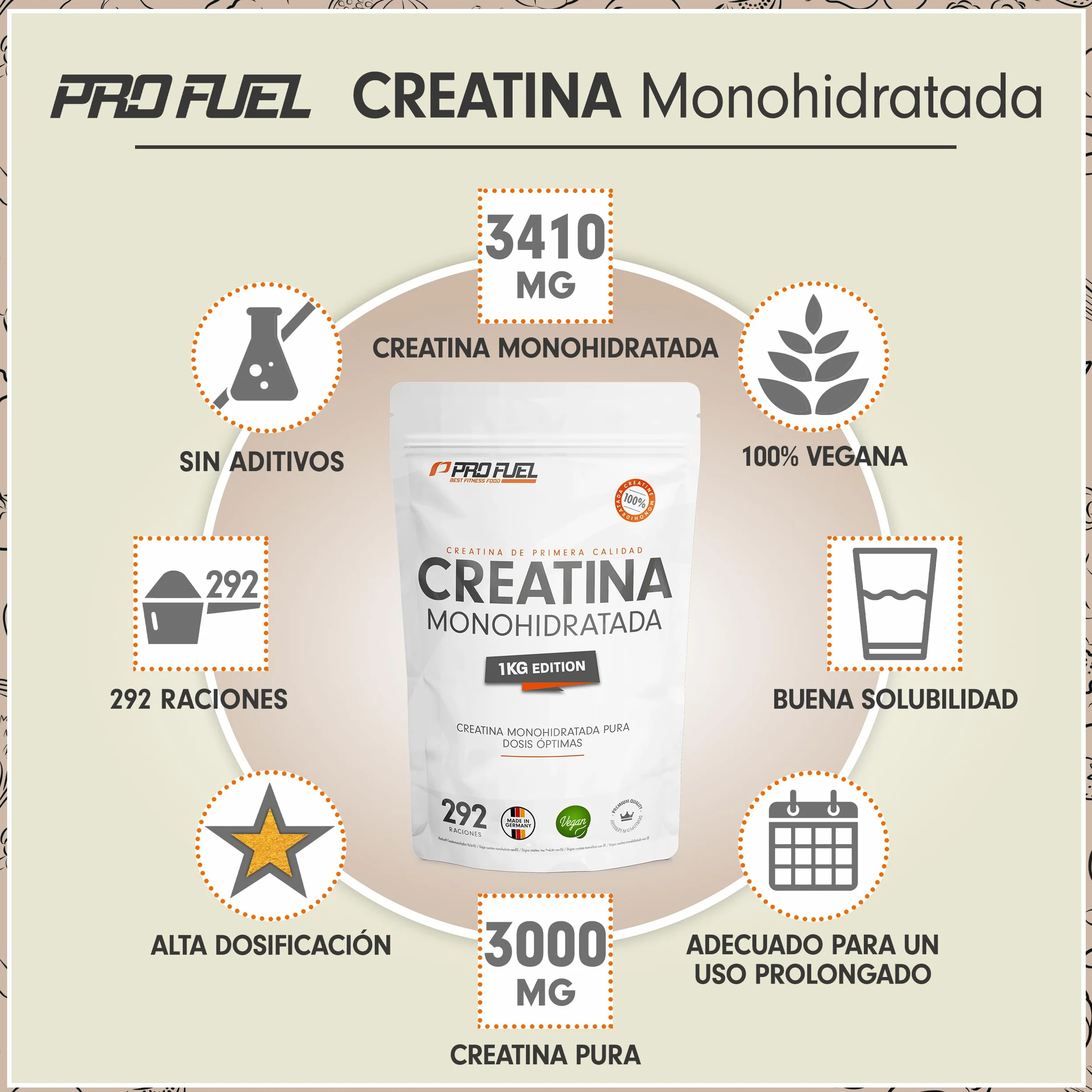 Creatina monohidratada en polvo 1kg calidad micronizada pura vegana