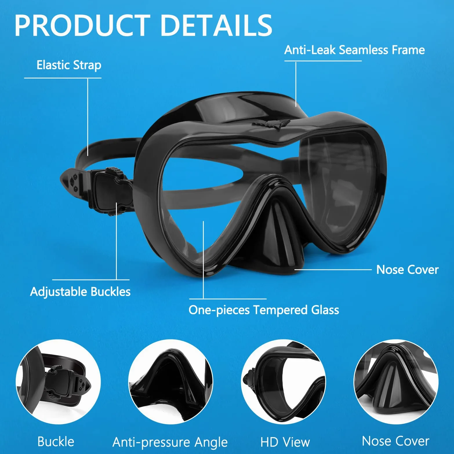 Gafas de natación, gafas de buceo antivaho con cubierta para la nariz, máscara de buceo de silicona antifugas para adultos, máscara de natación de vidrio templado HD de 180 grados para esnórquel con