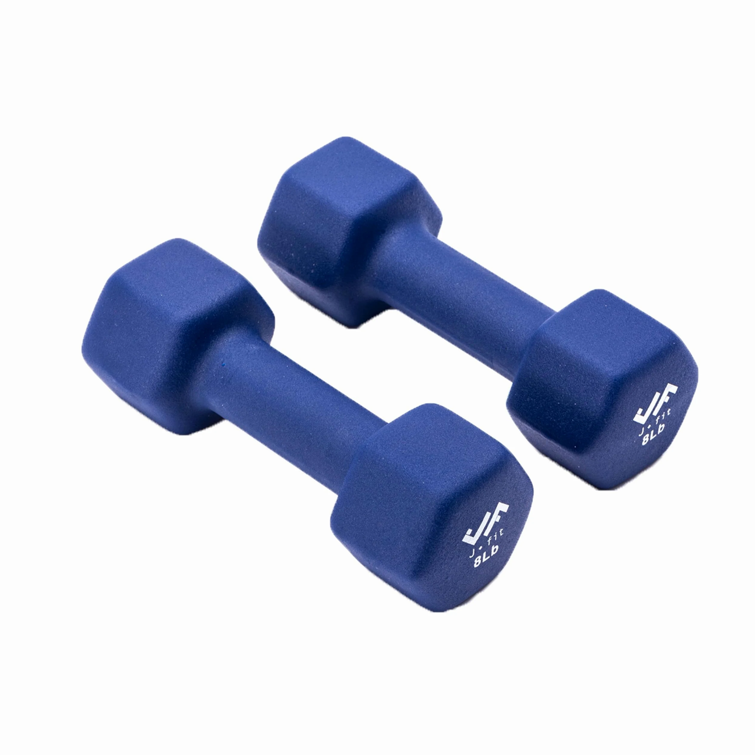 J-Fit JFIT - Par de mancuernas de neopreno – 8 libras – Antideslizante, forma hexagonal, código de color, fácil de leer pesos de mano para tonificar músculo, construcción de fuerza, pérdida de peso