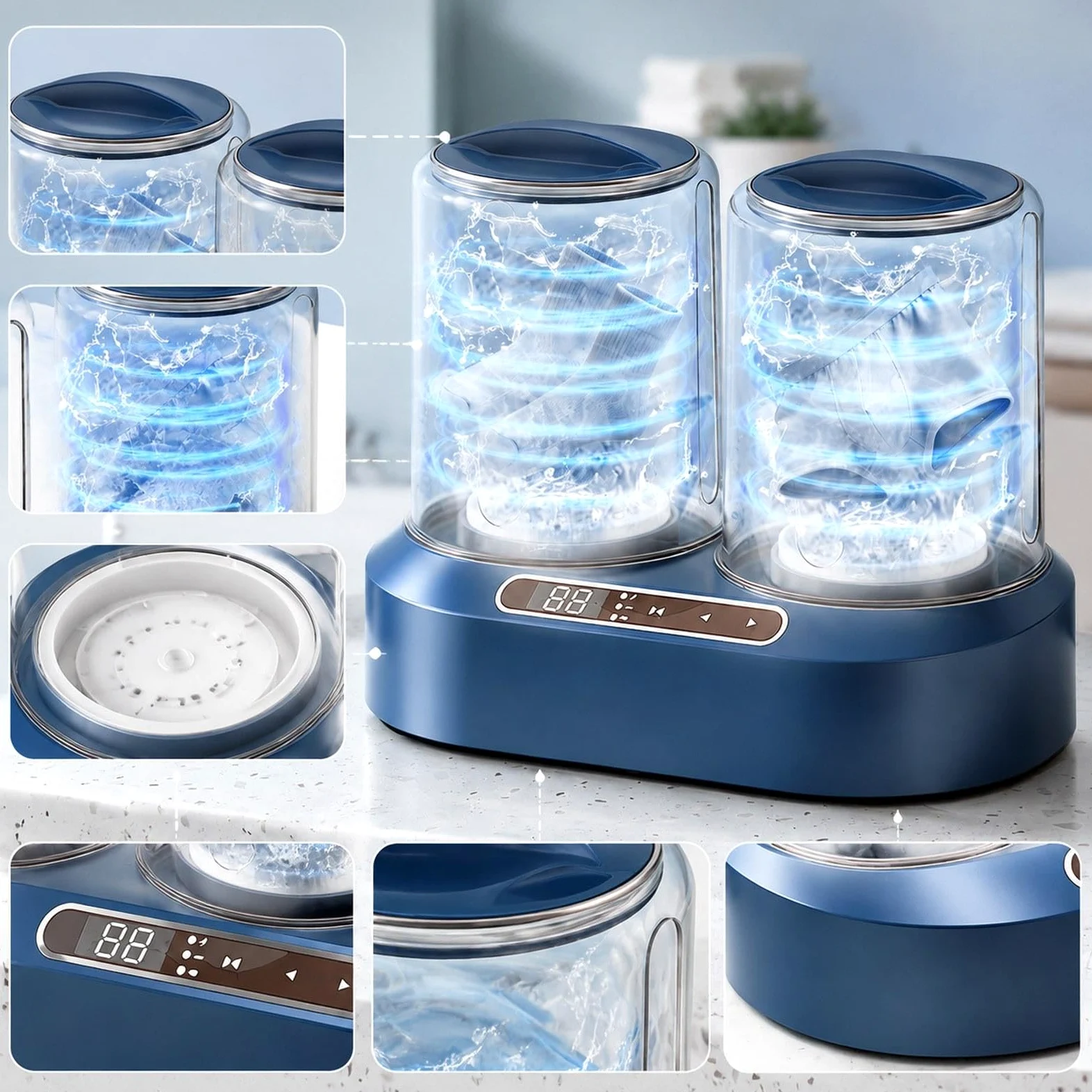 Lavadora Portátil de Ropa Interior, Práctica Minilavadora para Una Limpieza, Ideal para Camping, Hoteles, Residencias de Estudiantes Y Autocar, Azul, Individual