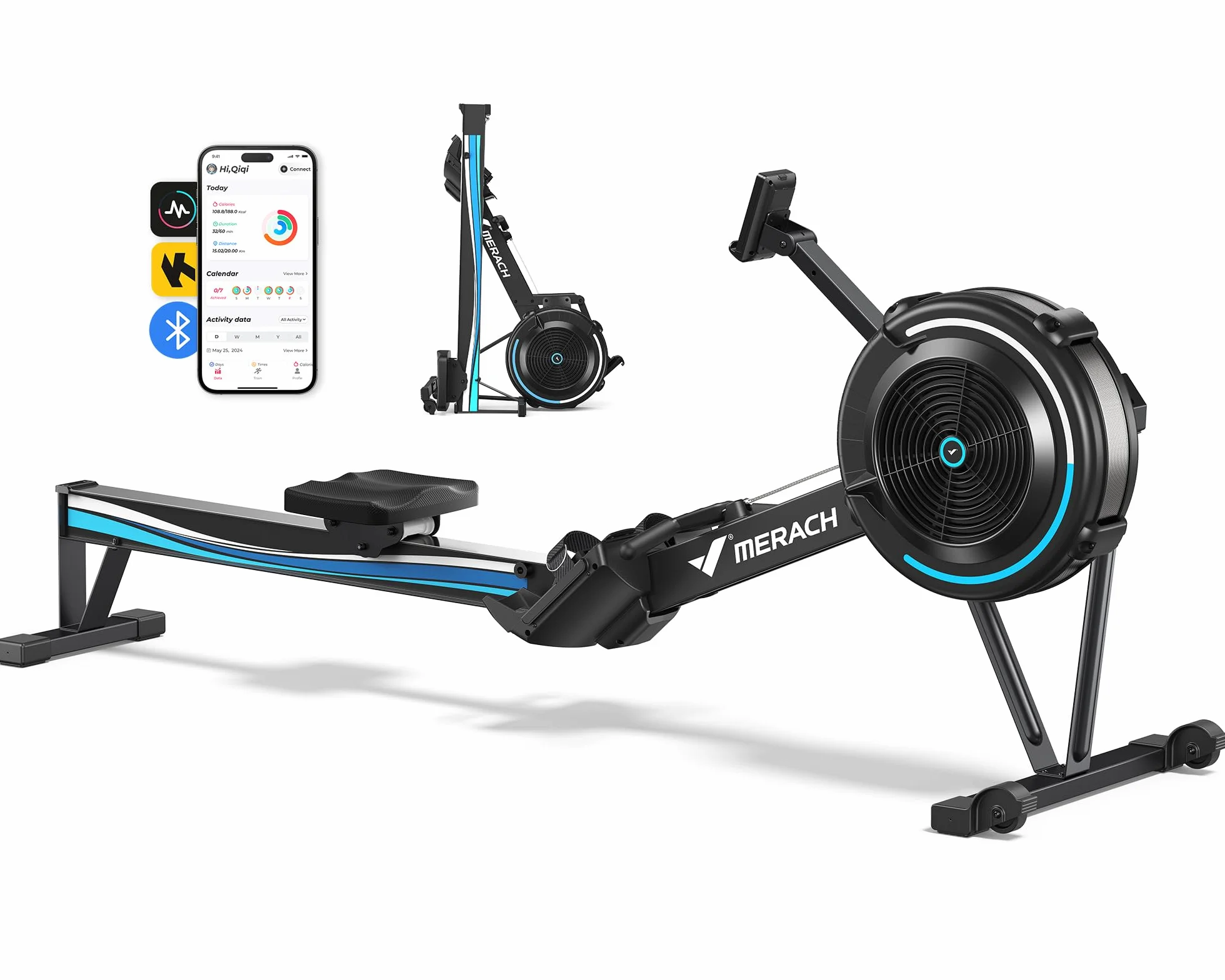 MERACH R50 Máquina de Remo para casa con Resistencia de Aire, 10 Niveles Ajustables con App Exclusiva, Máquina de Remo Profesional para Interiores, Asiento Ergonómico y Cómodo