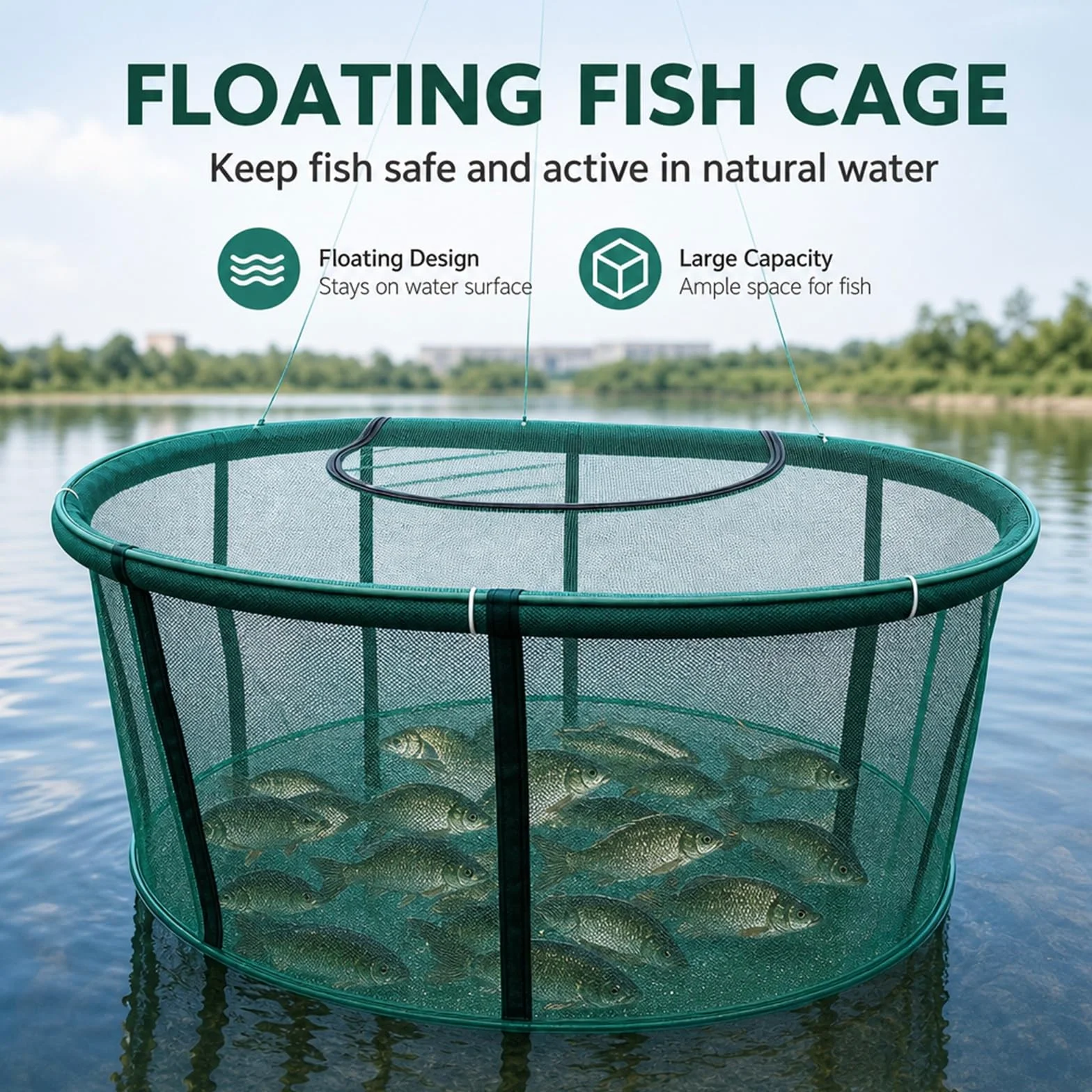 Jaulas de Red para acuicultura en estanques, Gran Resistencia | Flotantes y plegables, malla de 3 mm de grosor, ideales para la cría en estanques y la pesca deportiva
