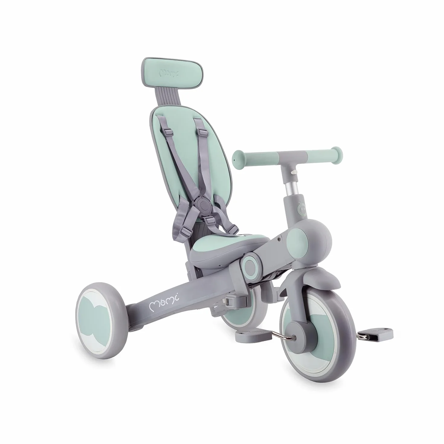 Triciclo Infantil MoMi 4 en 1 SOLIVIA con Mango telescópico, arnés de 5 Puntos, para niños a Partir de 12 Meses, con Capota Que Protege del Sol, Ruedas de PU, Bolsa y portavasos