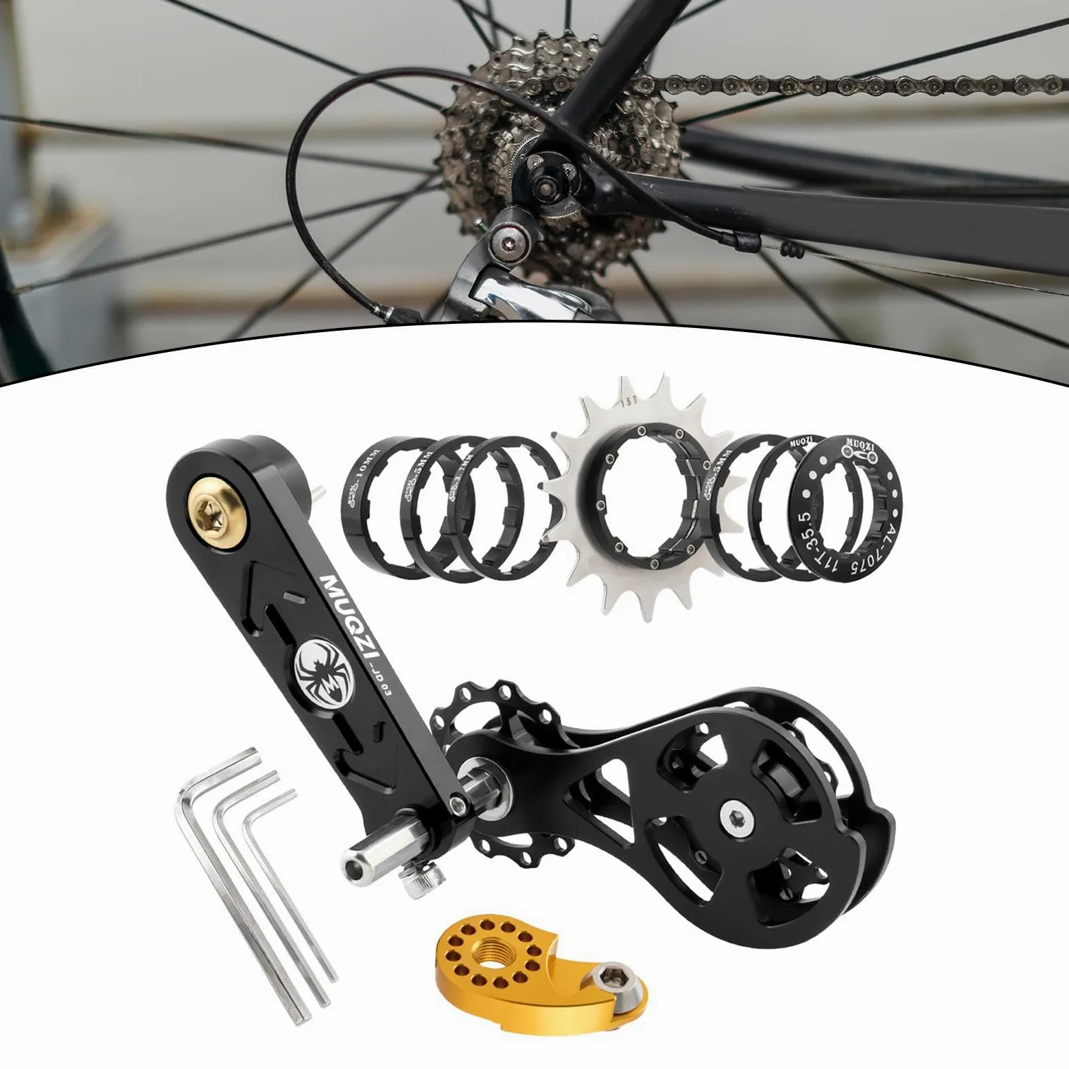 Bike Cadena Tensionador Kit de Conversión Espaciadores Cassette Llaves Aleación de Aluminio Regulador de Par Adecuado para Ciclismo Al Aire Libre Tall