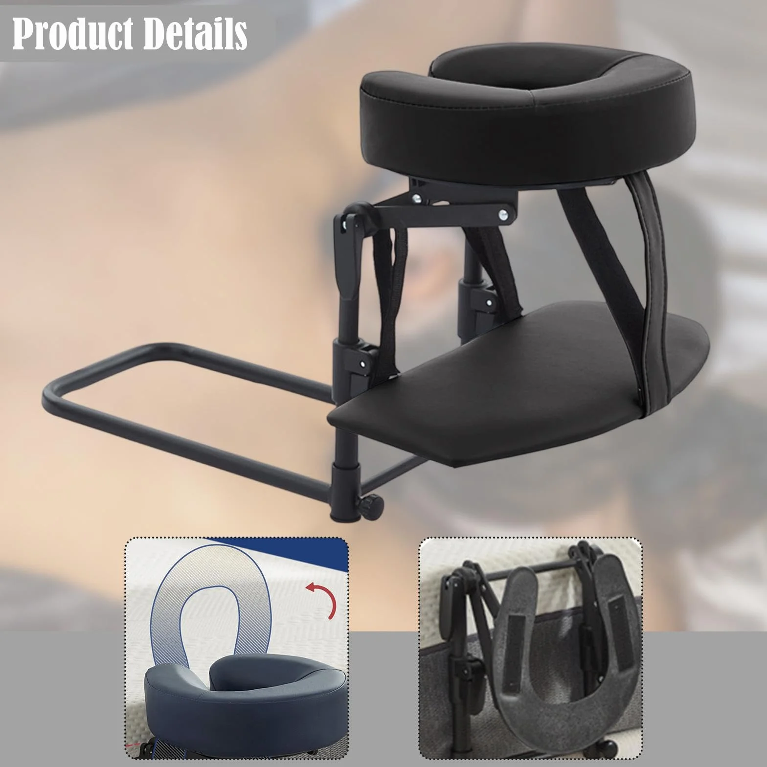 MagiDeal Reposacabezas para Colchón Almohada de Masaje Boca Abajo Altura Ajustable Multifunción Cojín de Relajación Facial Negro