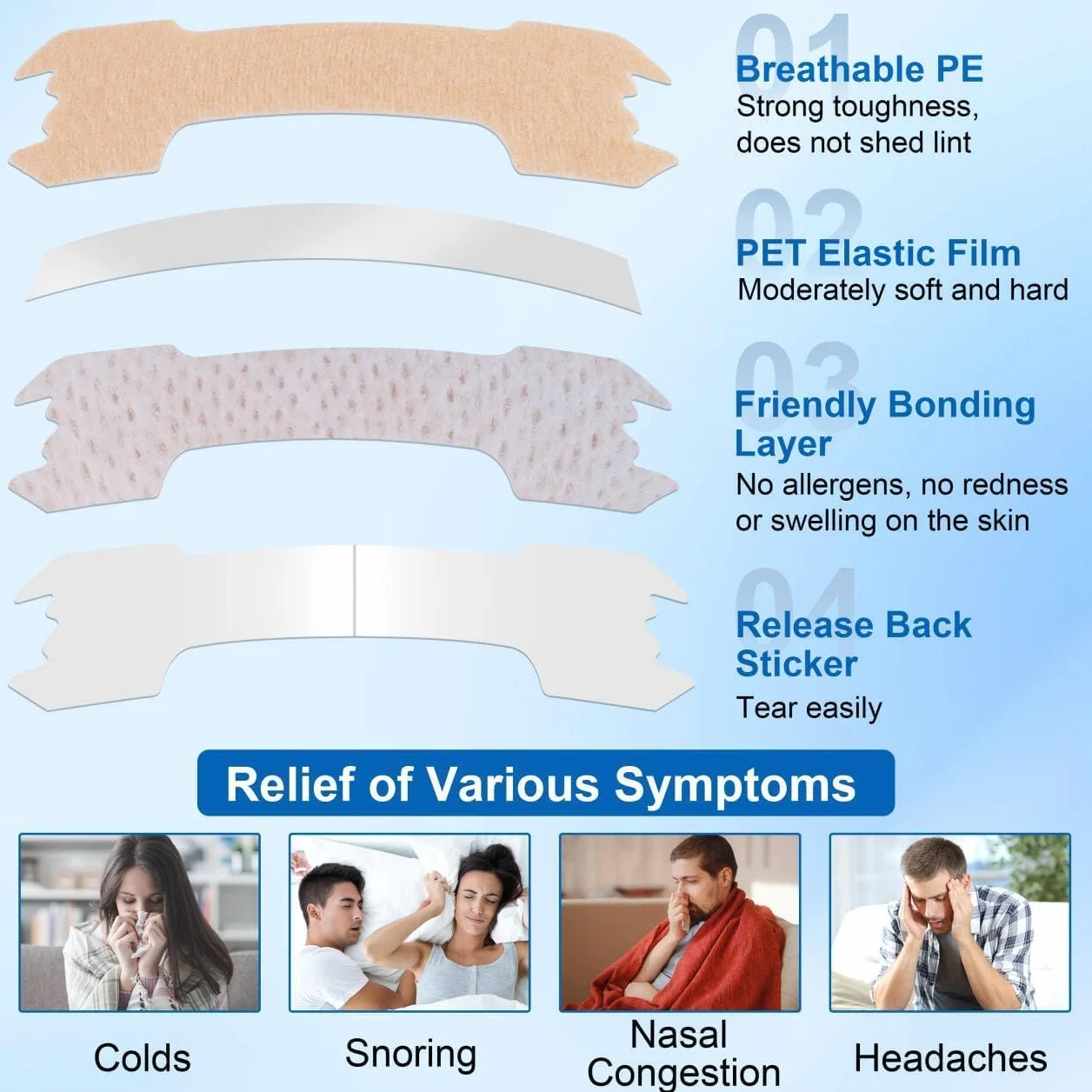 Tiras Nasales Antironquidos - Nasal Strips, 60 piezas Nose-Strips Tiritas Nariz Deportivas Dormir