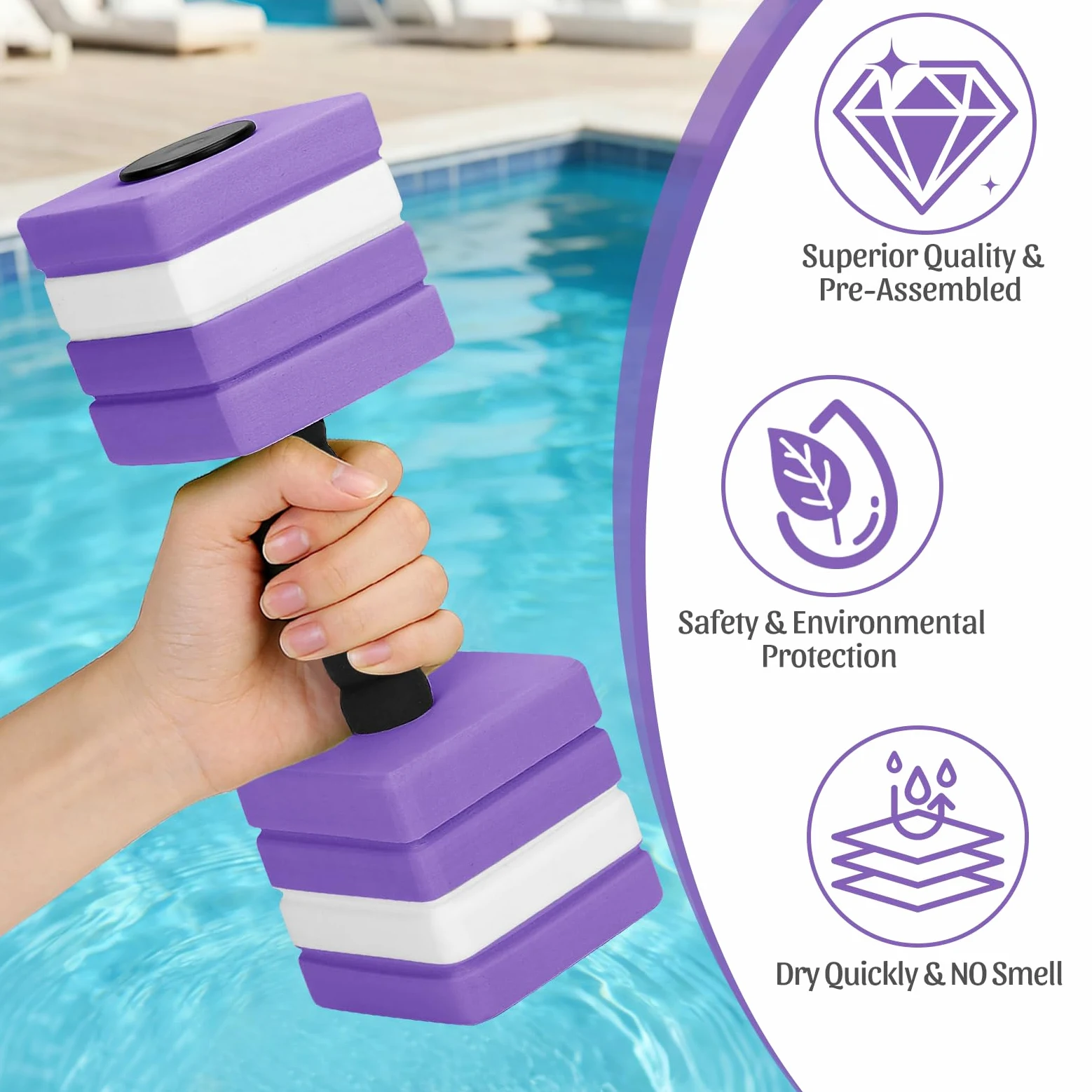 VAlinks Paquete de 2 mancuernas de ejercicio acuático, mancuernas de natación de espuma EVA de alta densidad para piscina, equipo de ejercicio acuático