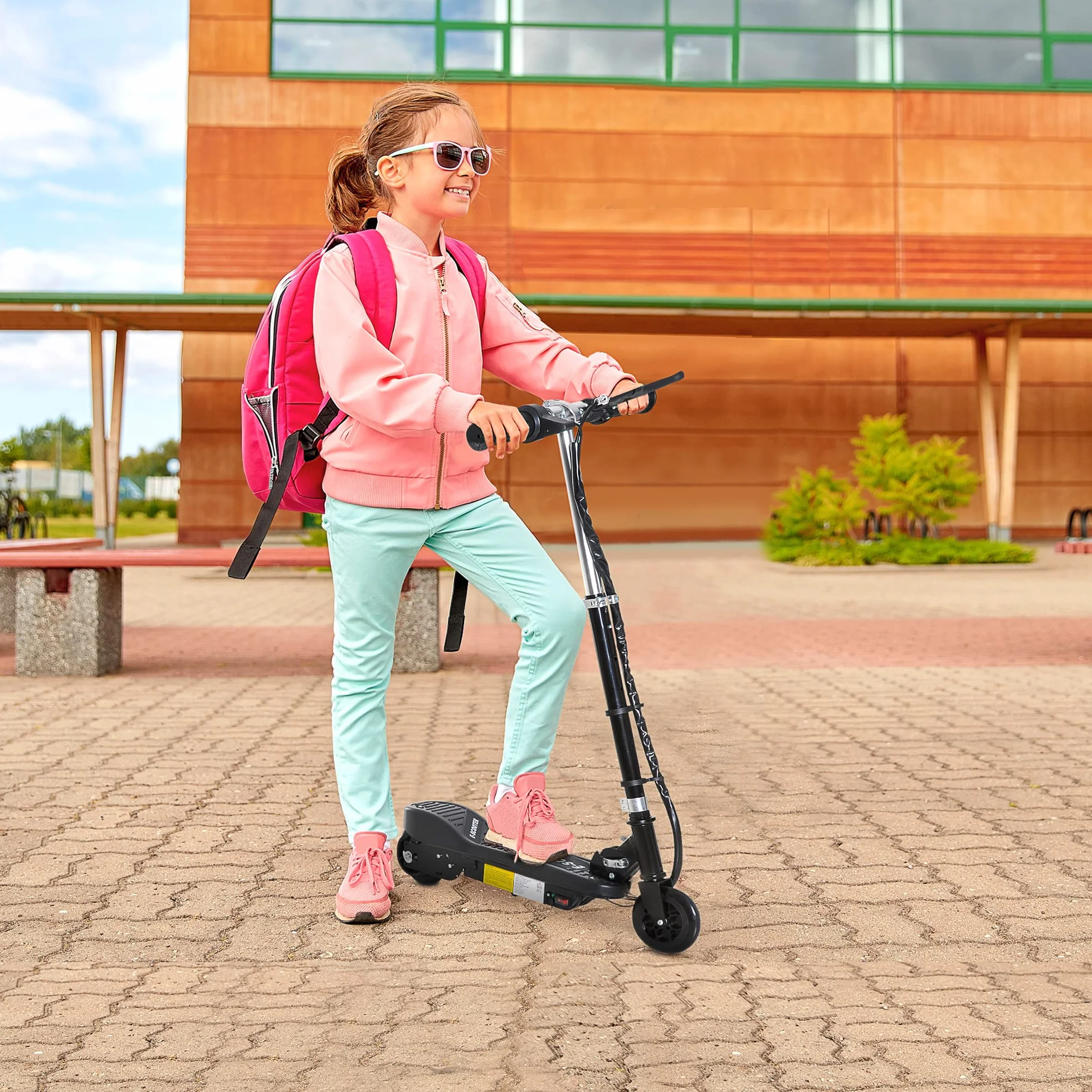 HOMCOM Patinete Eléctrico para Niños Scooter Plegable 24V 12 km/h Carga 50 kg Negro