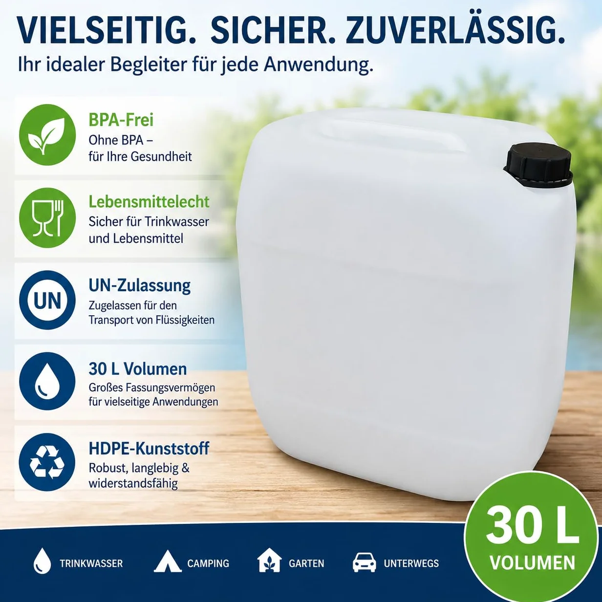 Bidón de plástico natural DIN61 + grifo de 30 L