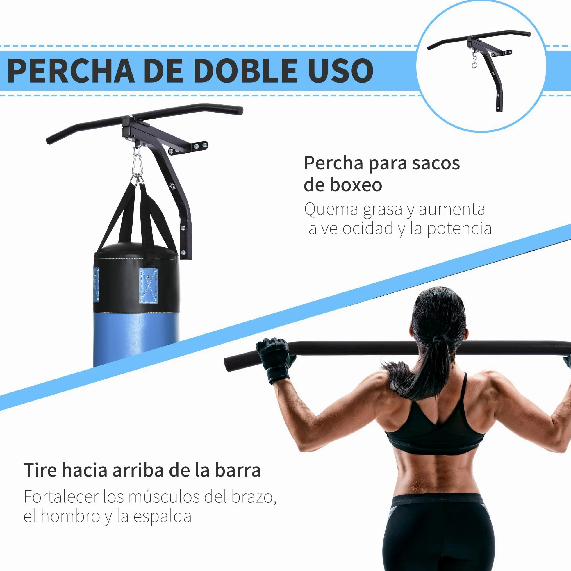 HOMCOM Barra de Dominadas 2 en 1 Pared Acero 130 kg 93x47x51 cm Negro