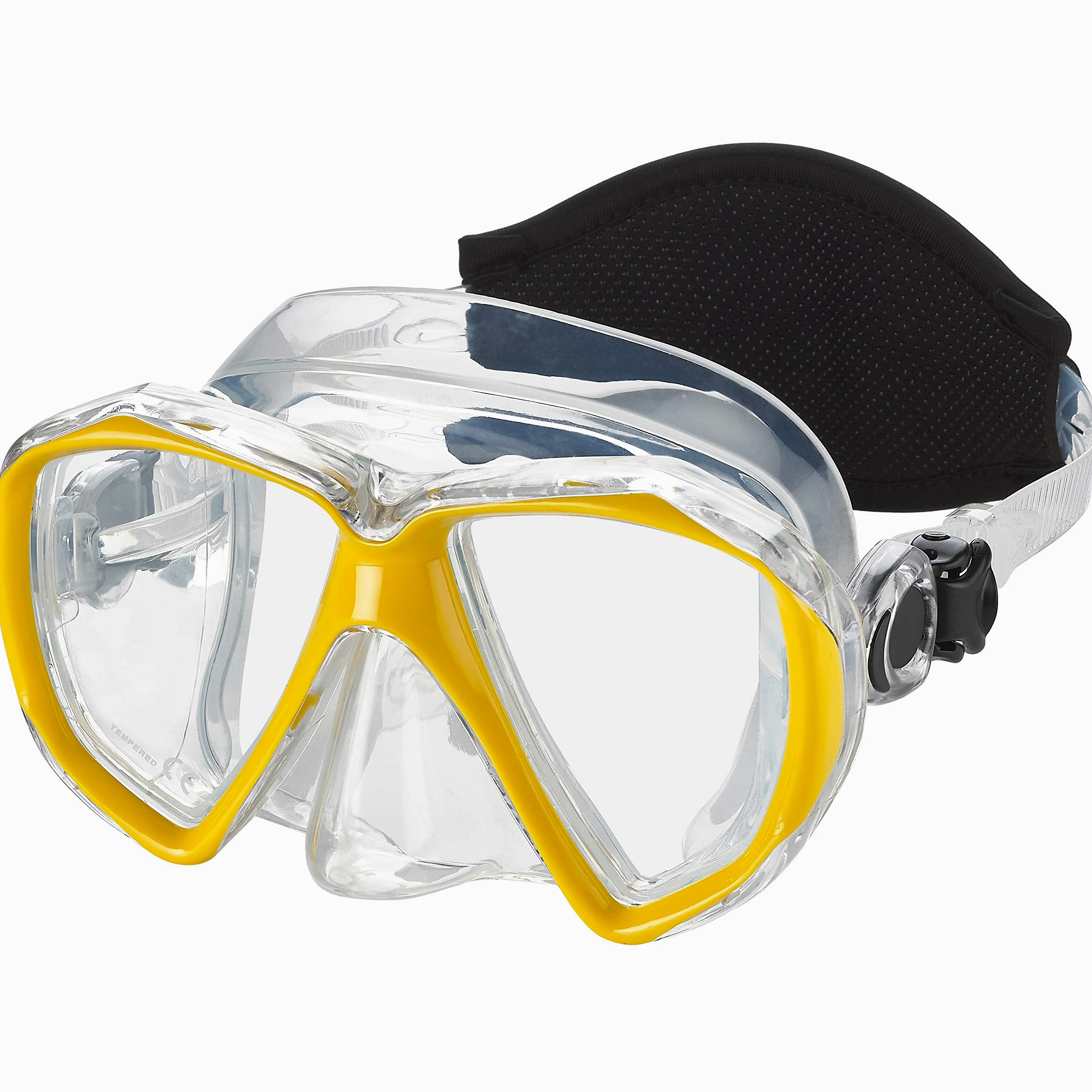 Phantom Aquatics Rapido Boutique Collection Marine - Máscara de Buceo Ajustable de Cristal Templado con Bolsa de Transporte (Amarillo, S/M, EE. UU.: 6-9/EU: 38-42)