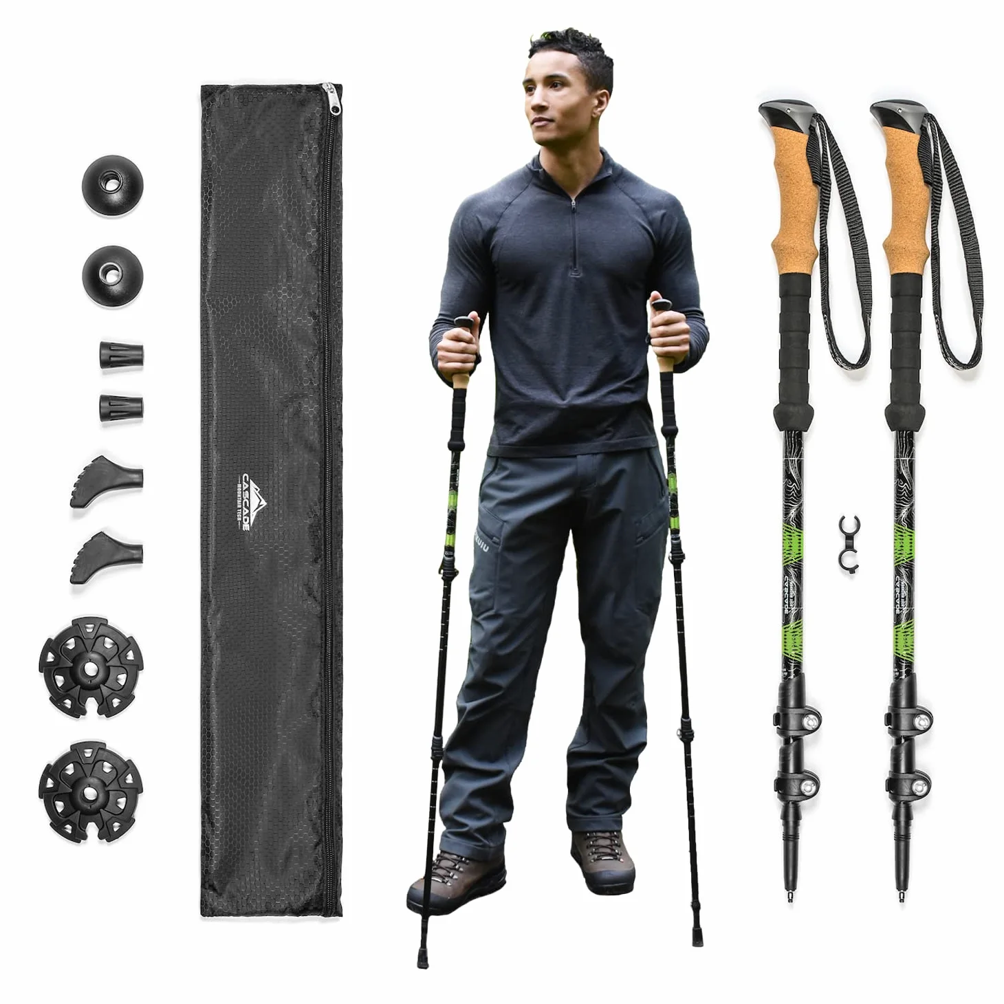 Cascade Mountain Tech Aluminum Quick Lock Trekking Poles Cork Grip-Light Blue Bastones, Unisex Adulto