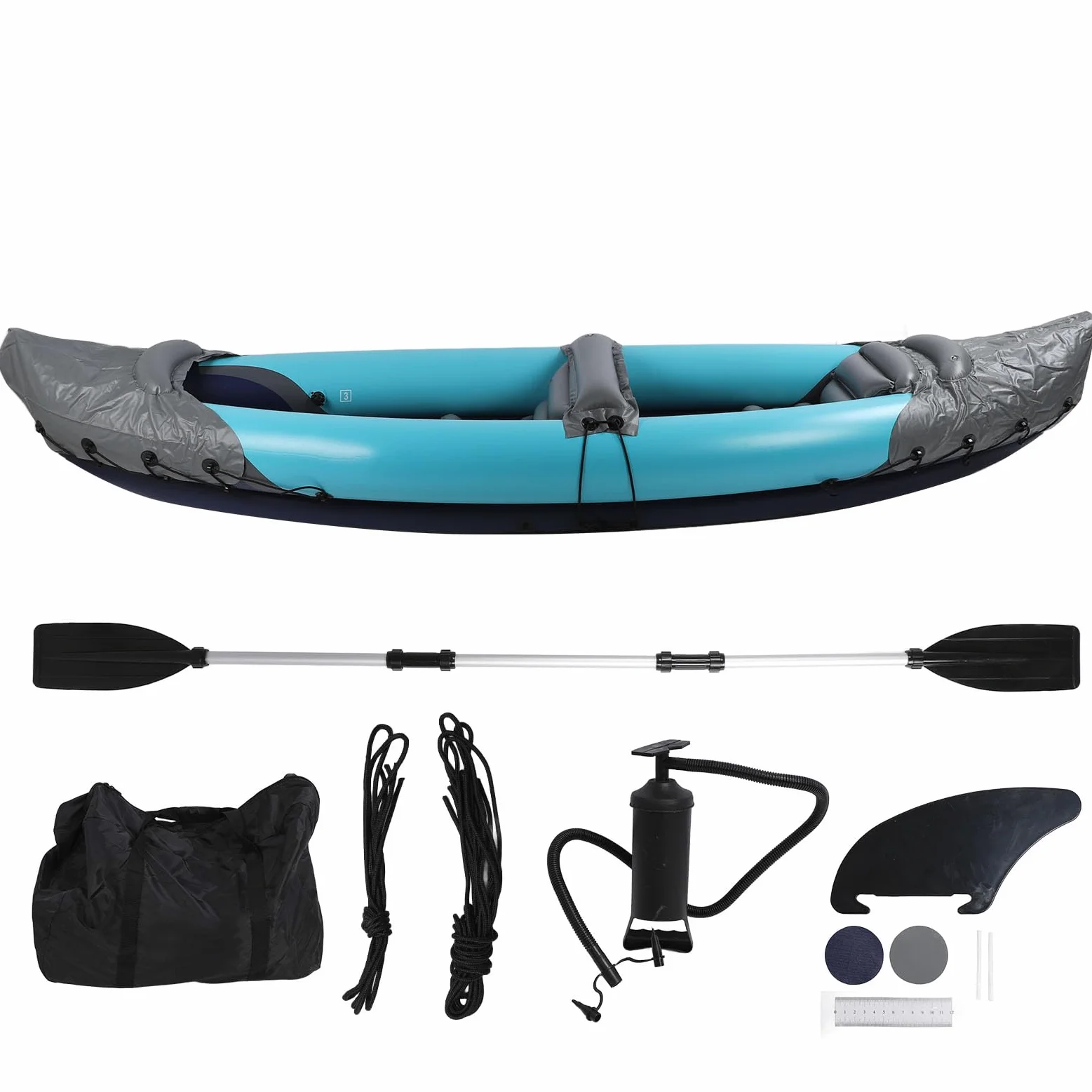 Kayak Plegable para 2 Personas, Canoa Inflable portátil con protección Solar, PVC Grueso, para Pesca, Rafting, canotaje