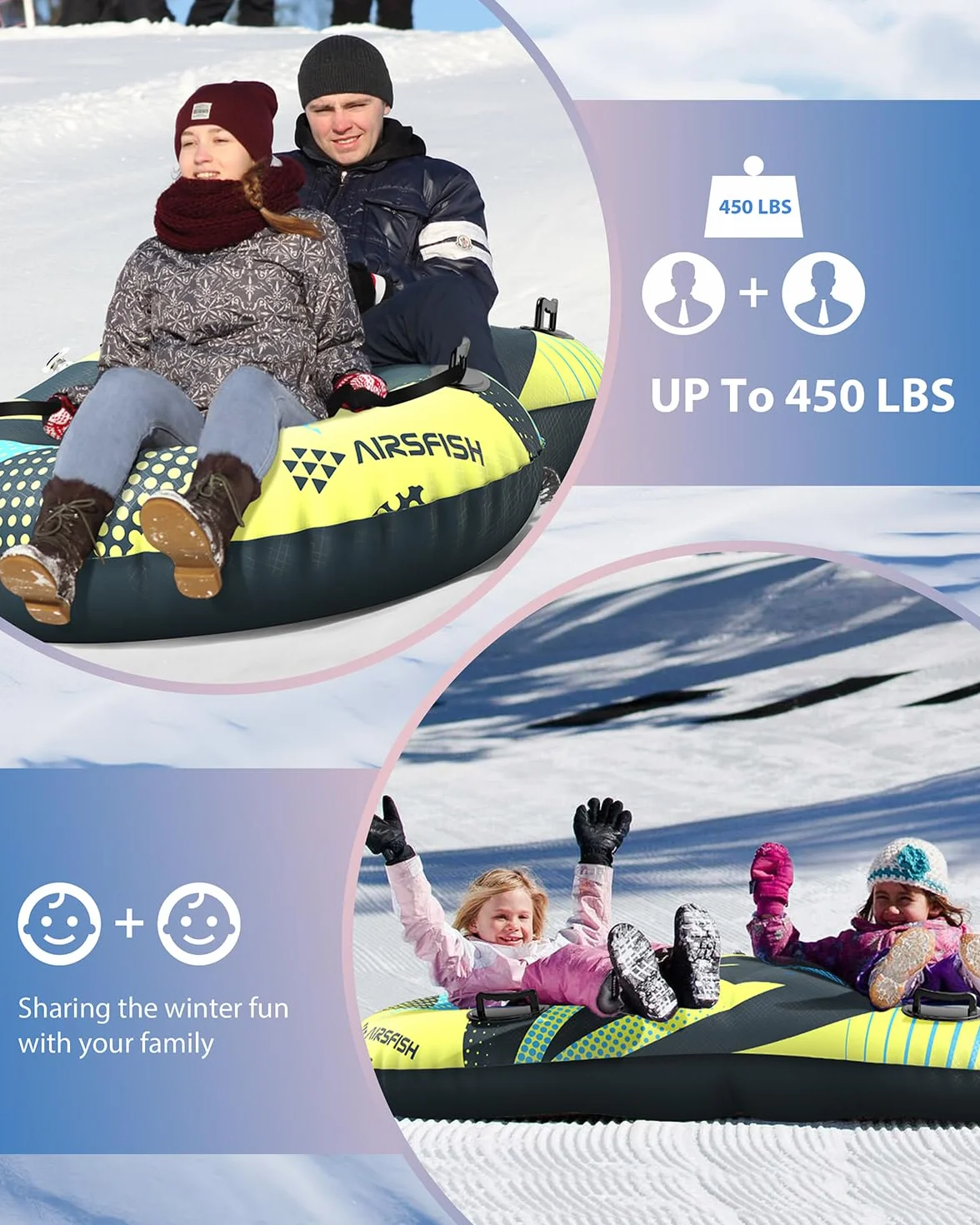 Tubo de Nieve Inflable con Línea de Remolque, Cubierta Duradera, Resistente al Desgaste y Heladas, Trineo Deportivo de Invierno para Niños y Adultos