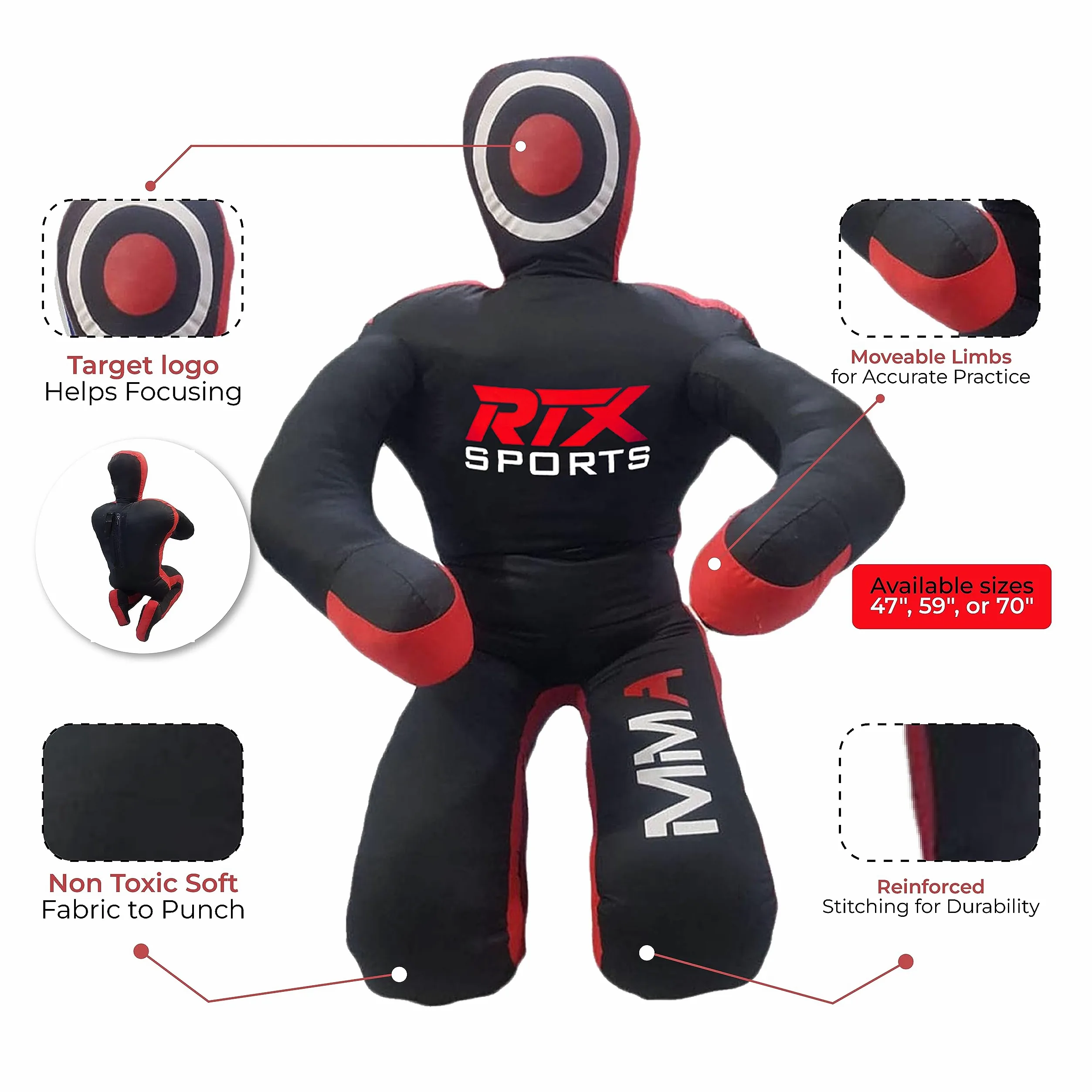 RTX MMA Judo Grappling Dummy Boxing Bag Brazilian Jiu Jitsu Sentado Posición Dummy Lucha Libre Artes Marciales Sumisión Autodefensa Entrenamiento Karate Maniquí | Lienzo - Sin relleno