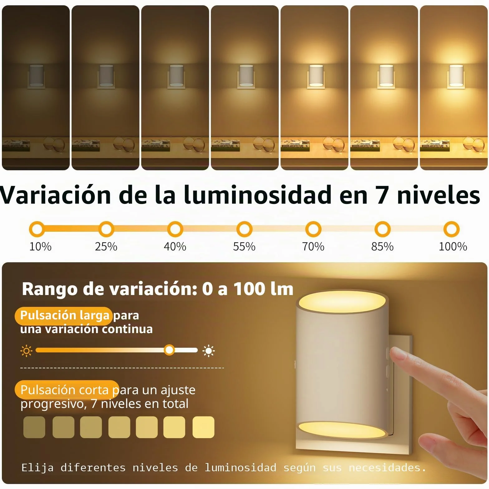 Luz Nocturna Infantil 2 Piezas con Sensor de Movimiento y Luz, 3000K Regulable 1-100 LM para Habitación de Niños