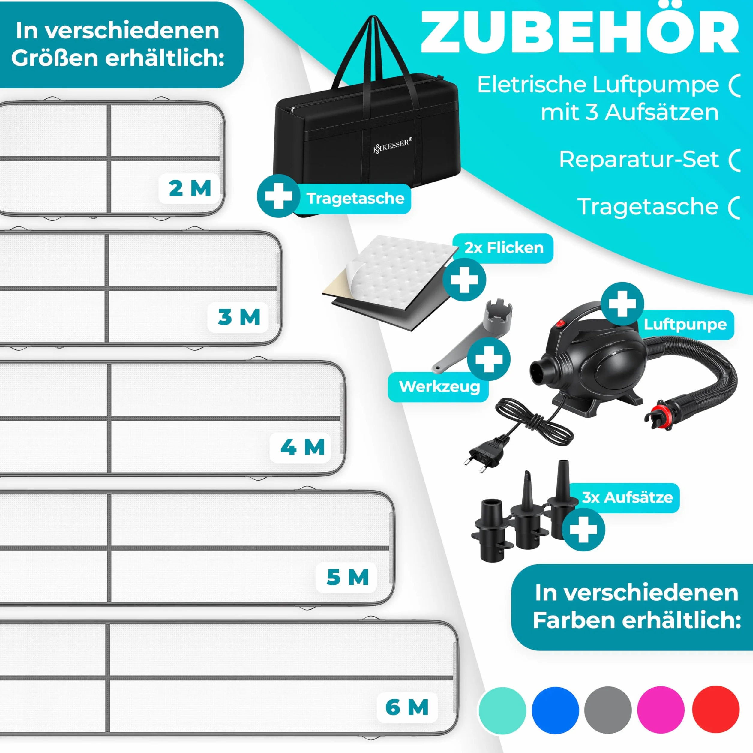 KESSER Colchoneta de Gimnasia Inflable Airtrack 3/4/5/6 m Esterilla de Yoga