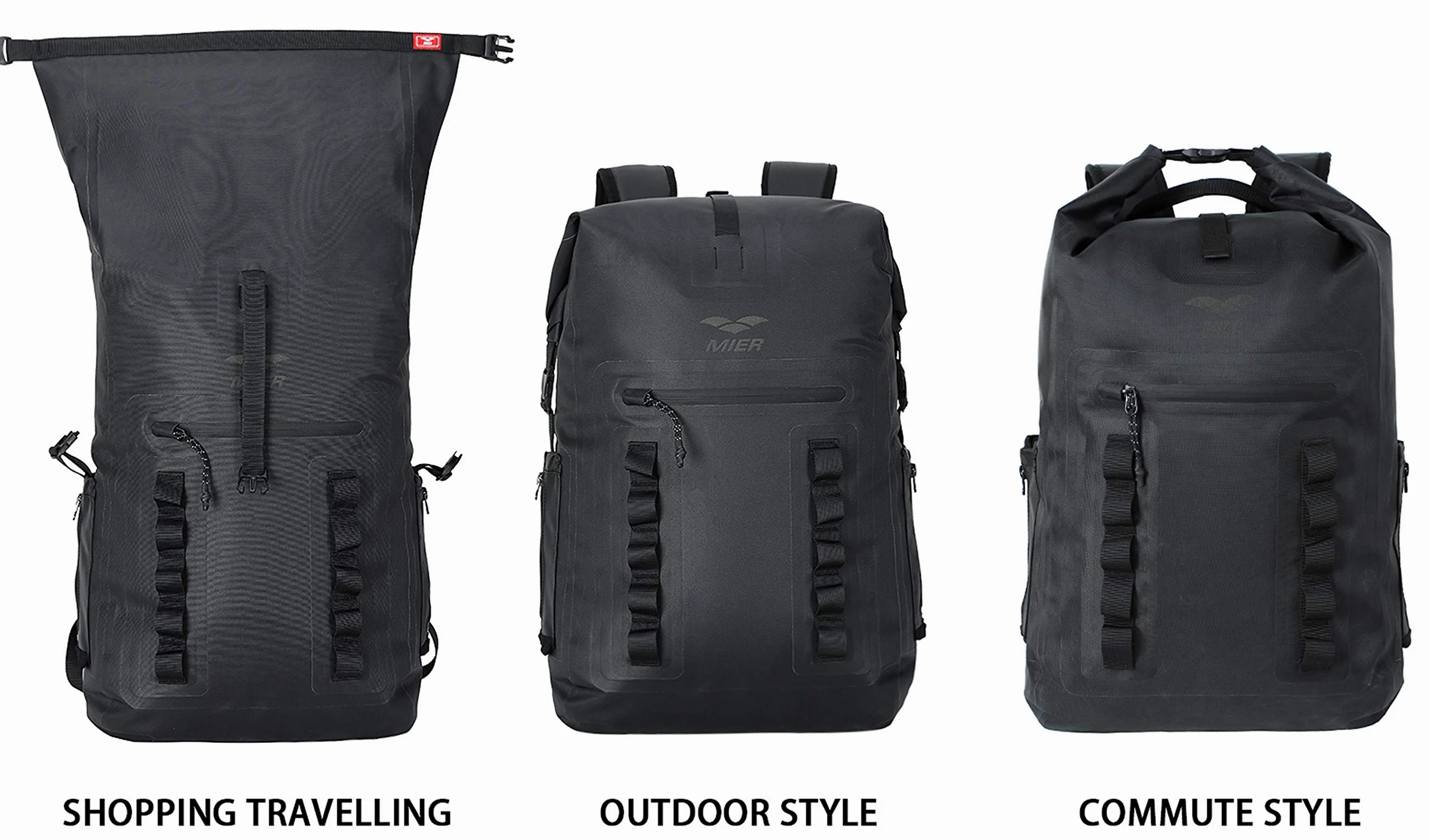 MIER Mochila Impermeable Dry Bag Resistente con Cierre Enrollable para Kayak, Playa, canotaje, natación, Surf, 30 L, Black, Bolsa Seca