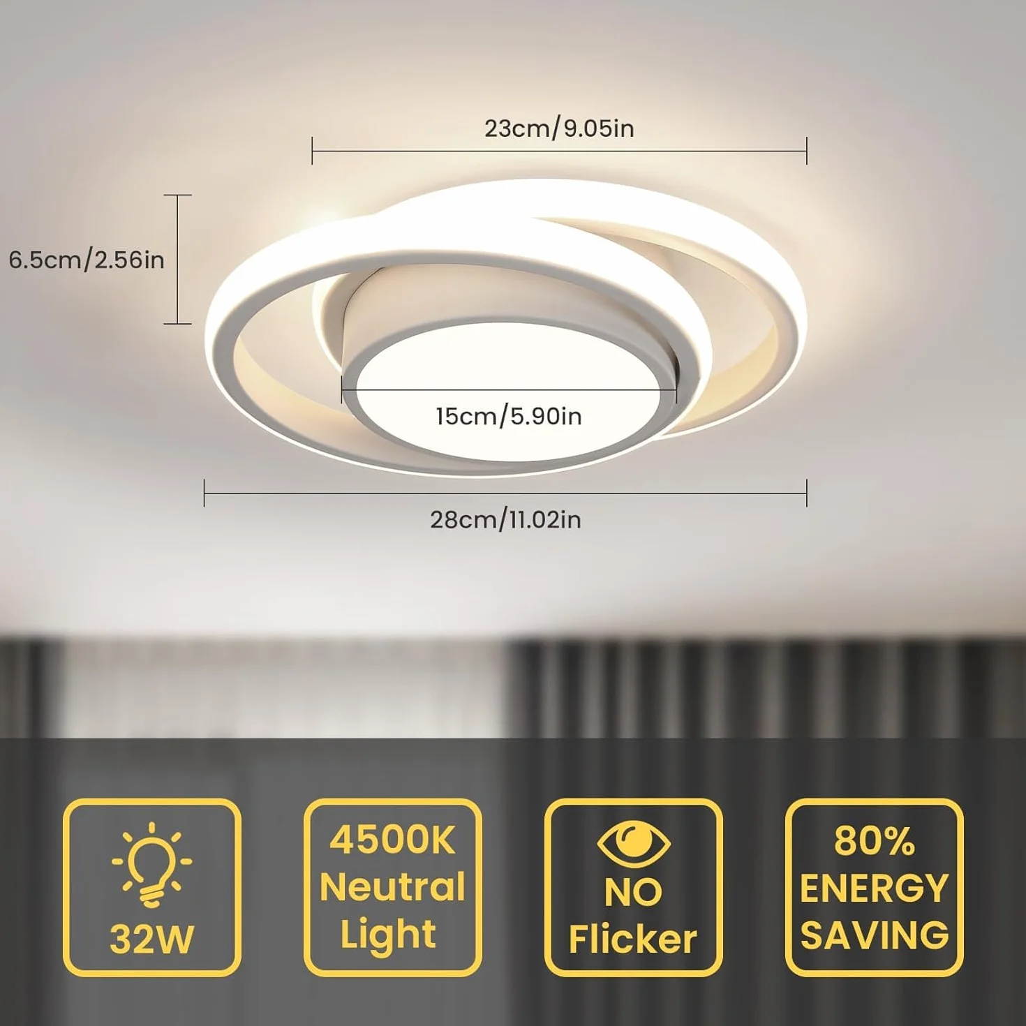 Pack de 2 Plafones LED 32 W 2350 lm 4500 K Blanco Redondo 27 cm