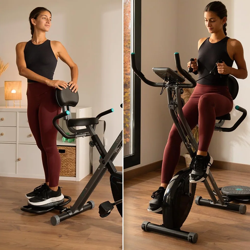 Cecotec Bicicleta Estática Plegable con Respaldo con Volante de Inercia 3 Kg X-Bike 3000 Neo Pro, Pantalla LCD, Resistencia Magnética Variable, Sillín Confort y Agarres, Soporte para Tablet y Ruedas