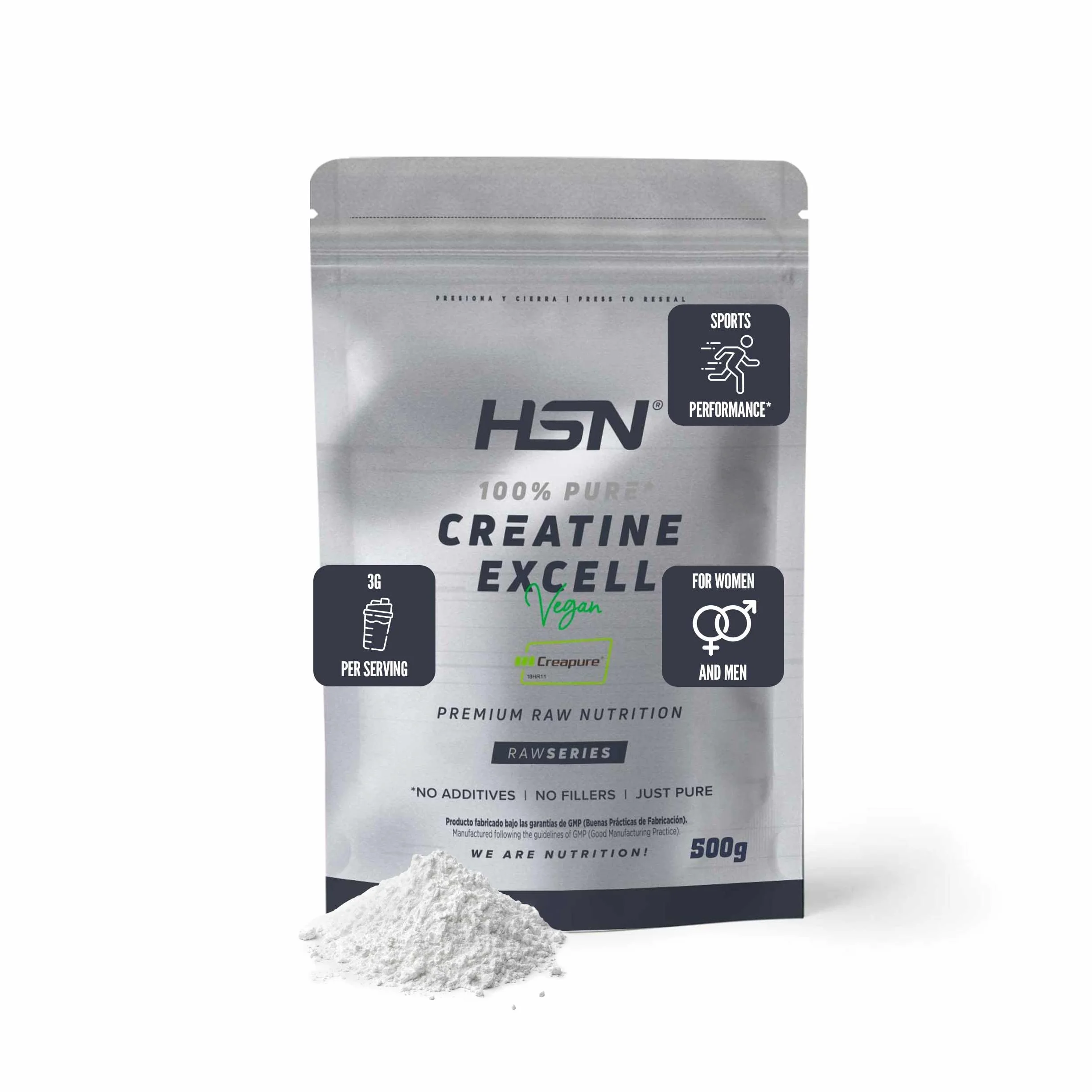 HSN Creatina 100% CREAPURE en Polvo Sin Sabor 500g Monohidrato de Creatina Micronizada