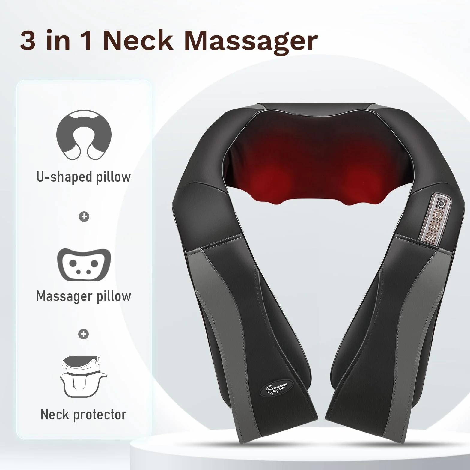 Masajeador de Cuello y Hombros con Calor, 3D Rotación, Shiatsu, Intensidad Ajustable