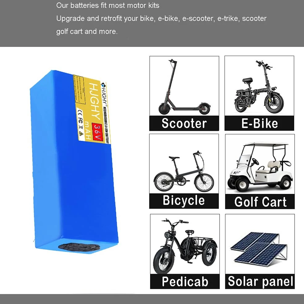 Paquete de baterías de Litio de 36 V y 15 Ah, 20 Ah, 25 Ah o 30 Ah con Cargador de 42 V y 2 A para Motor de Bicicleta o Patinete eléctrico de 1000 W.