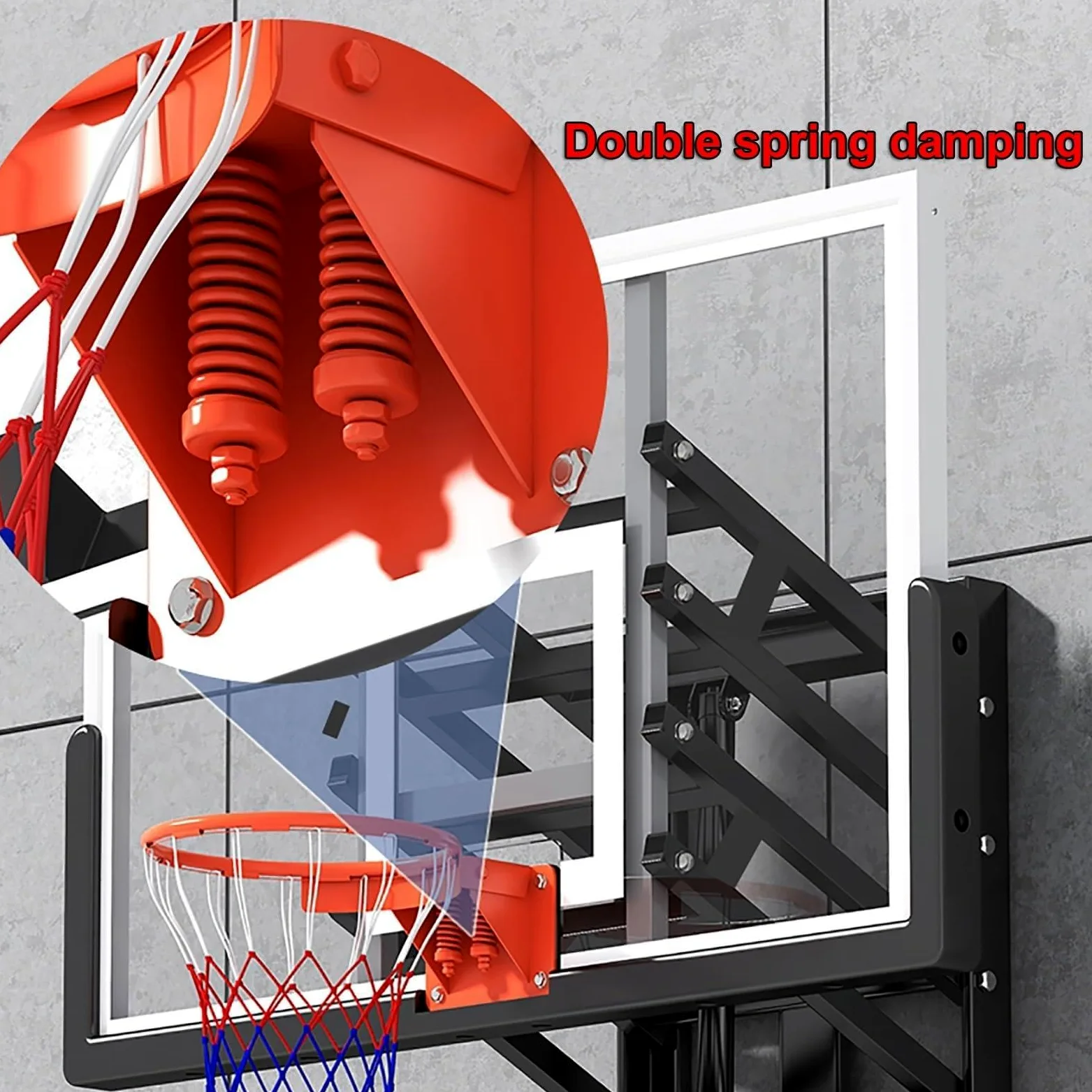 Aro de baloncesto para exteriores de altura ajustable, soporte de pared con tablero de vidrio templado para gimnasios, garajes, escuelas, ideal para adolescentes y adultos