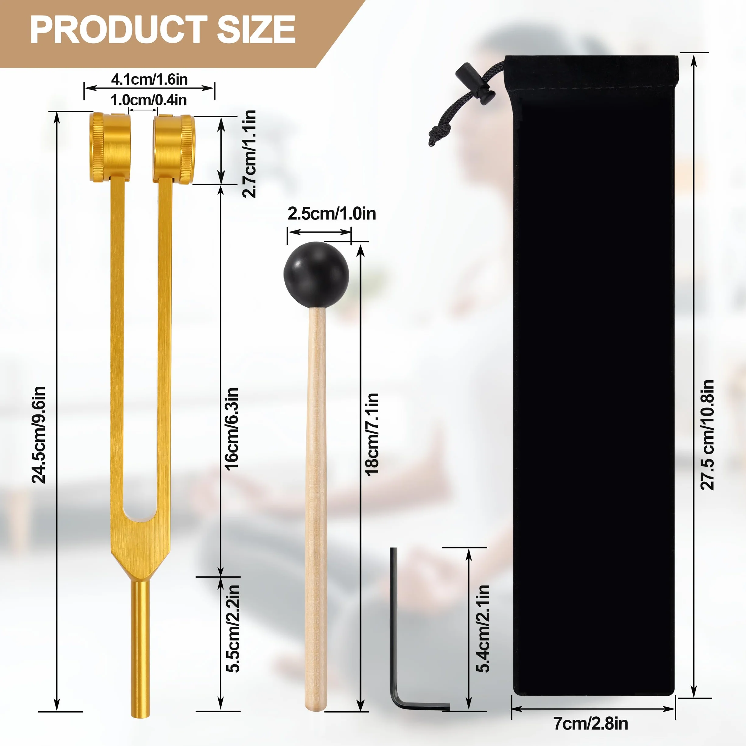 Horquilla de Afinación Diapasón Aleación Aluminio Martillo Silicona Herramienta Reparación Respuesta Frecuencia Precisa Dorado