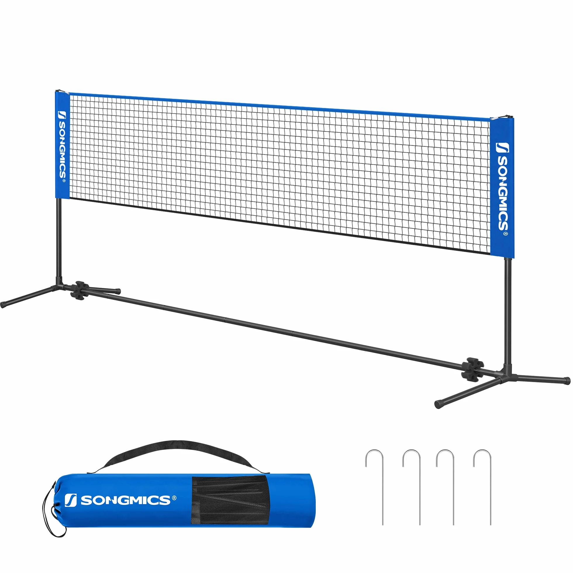 SONGMICS Red de Bádminton 4 m, Voleibol con Postes Ajustables, Portátil para Jardín, Parque, Exterior, Azul SYQ400