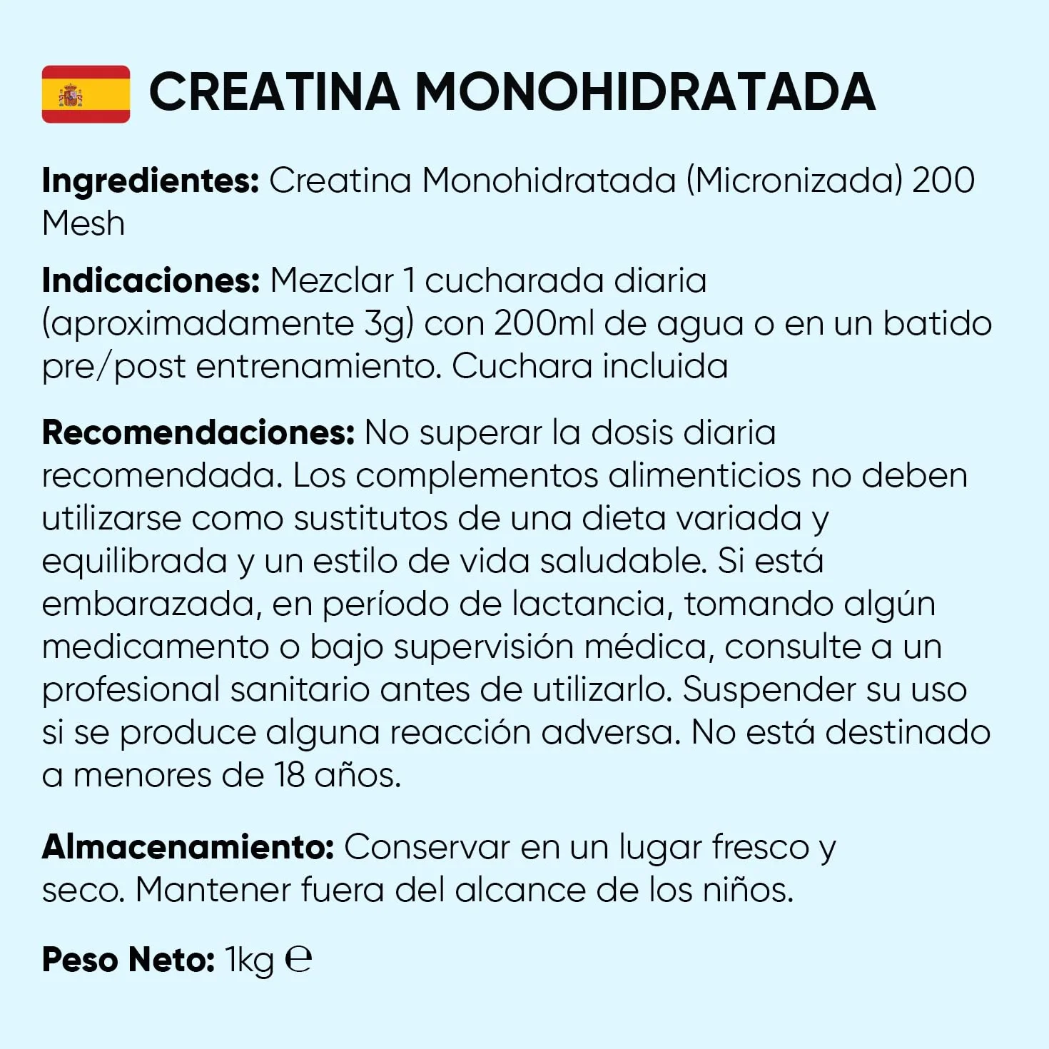 Creatina Monohidratada en Polvo 1kg 100% Puro Malla 200 Micronizada Sin Sabor Vegana