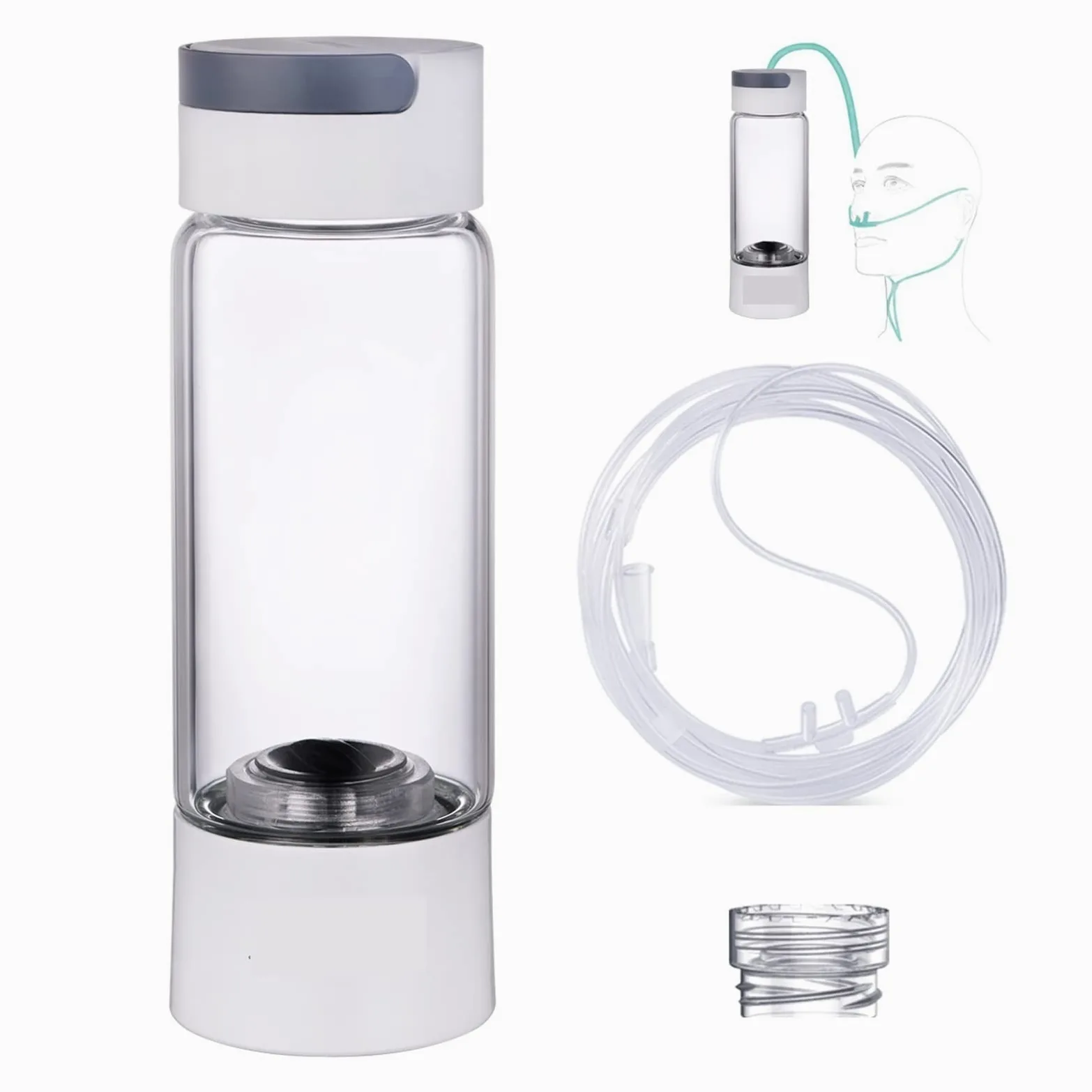 Filtro de agua, Copa de botella generadora de agua rica en hidrógeno - SPE PEM Dual Chamber Maker - Dispositivo de inhalación H2(Glass Cupbody)