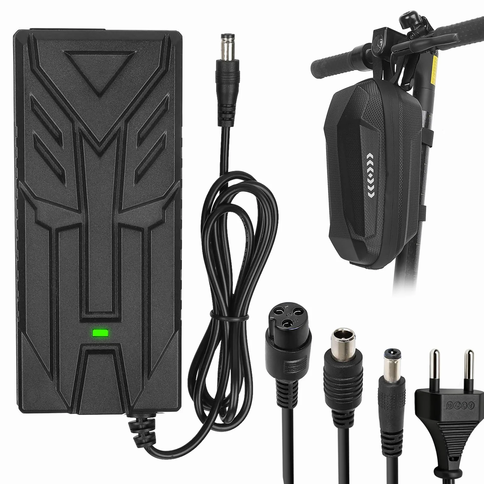 Cargador Patinete Electrico，42V 2A Cargador Patinete Xiaomi，36V Carrgador Universal baterías Litio con 3 Conectores，Carga rápida para Hoverboard,E-Bike,Scooter+2L Bolsa Impermeable