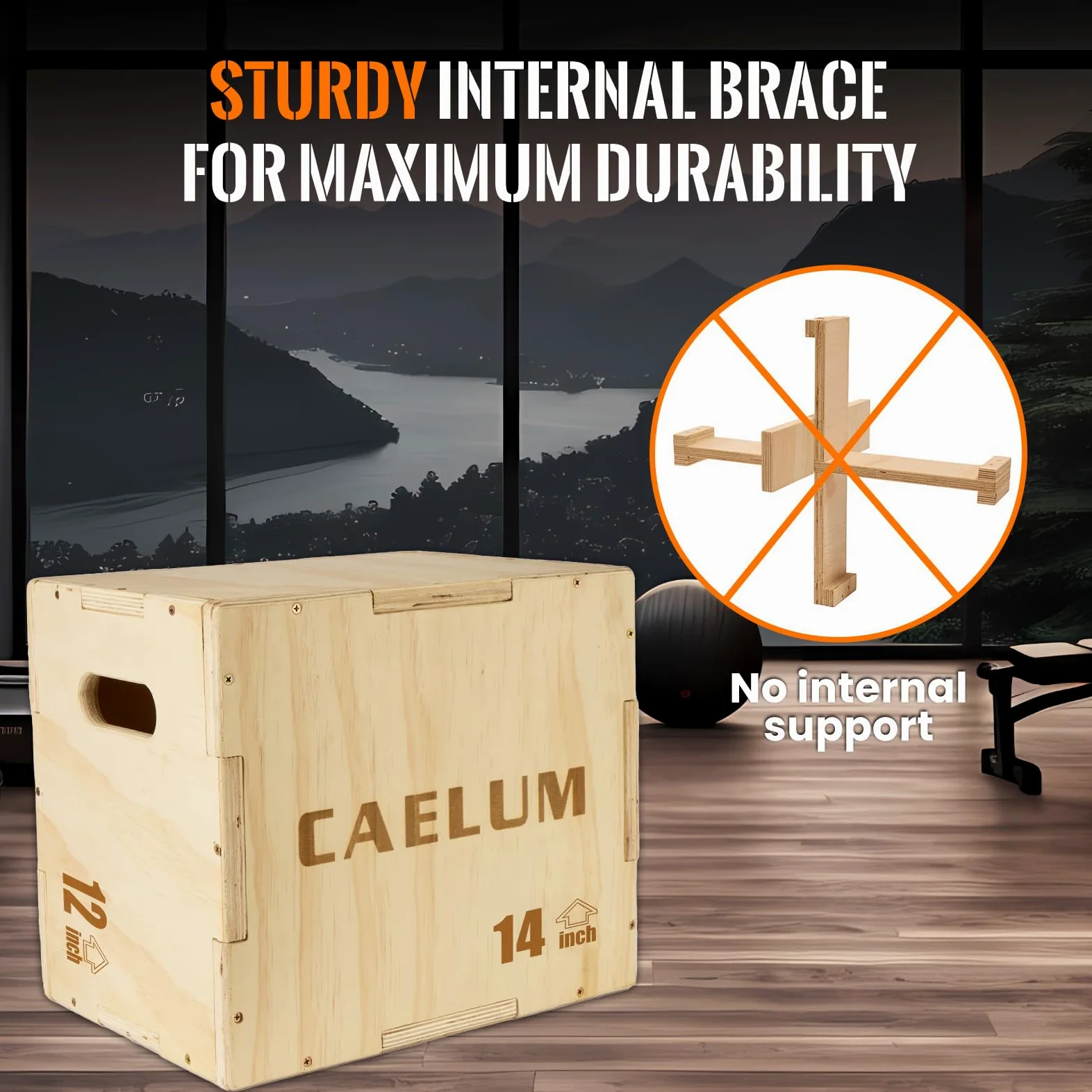 CAELUM Caja pliométrica de madera 3 en 1 – Caja de salto pliométrica antideslizante para el hogar y el gimnasio, caja de lanzamiento de fitness con rodamientos de 400 libras para saltar, sentadillas