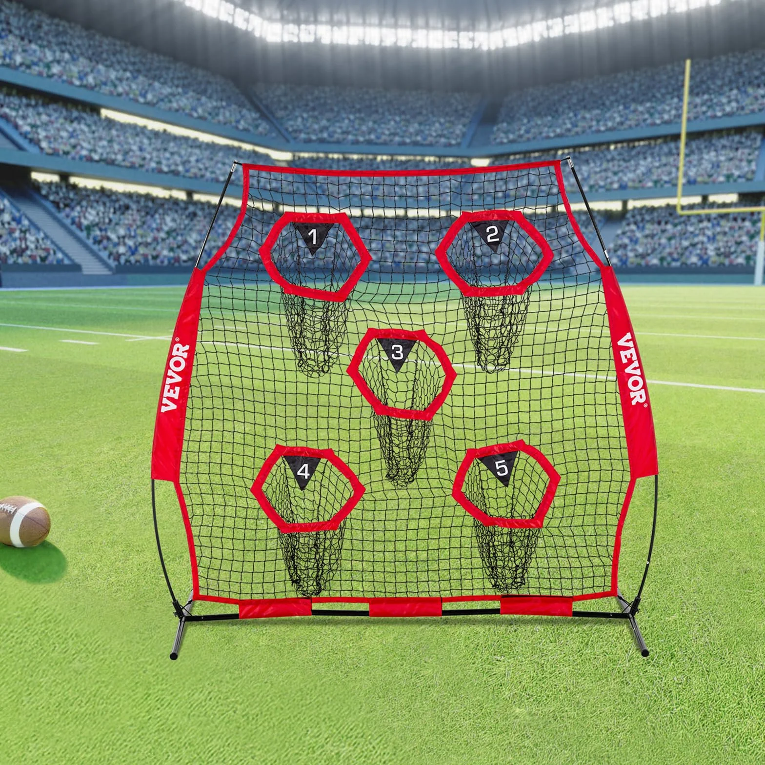 VEVOR Red de Lanzamiento para Entrenadores de fútbol, 1,8 x 1,8 m, Red de Entrenamiento con 5 Bolsillos para Diana, Red sin Nudos con Correas y Bolsa de Transporte, Mejora la precisión de Lanzamiento