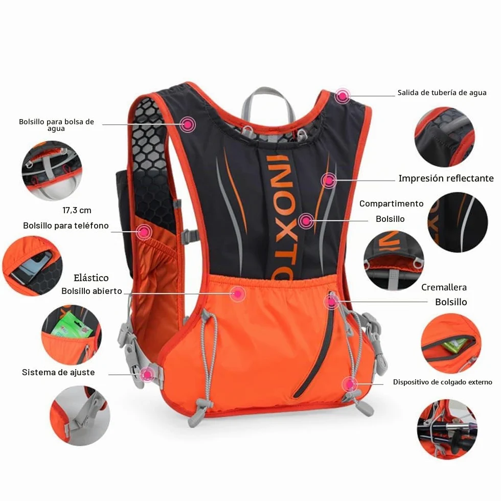 Lixada 5L Mochila de Hidratación para Senderismo con 1 * 1.5vejiga de Agua y 2 * 450ML Botellas de Agua Blandas Mochilas Hidratación para Al Aire Libre Ciclismo Camping Senderismo Alpinismo