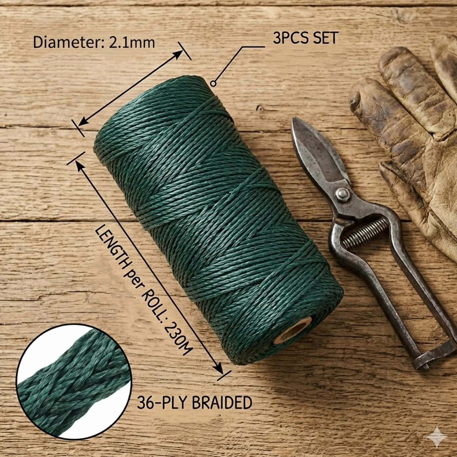 3 piezas de cuerda de línea bancaria verde No.36 trenzado cuerda de nailon fuerte para pesca, camping, supervivencia al aire libre, líneas de señuelo, redes, mejoras para el hogar (2 pies)