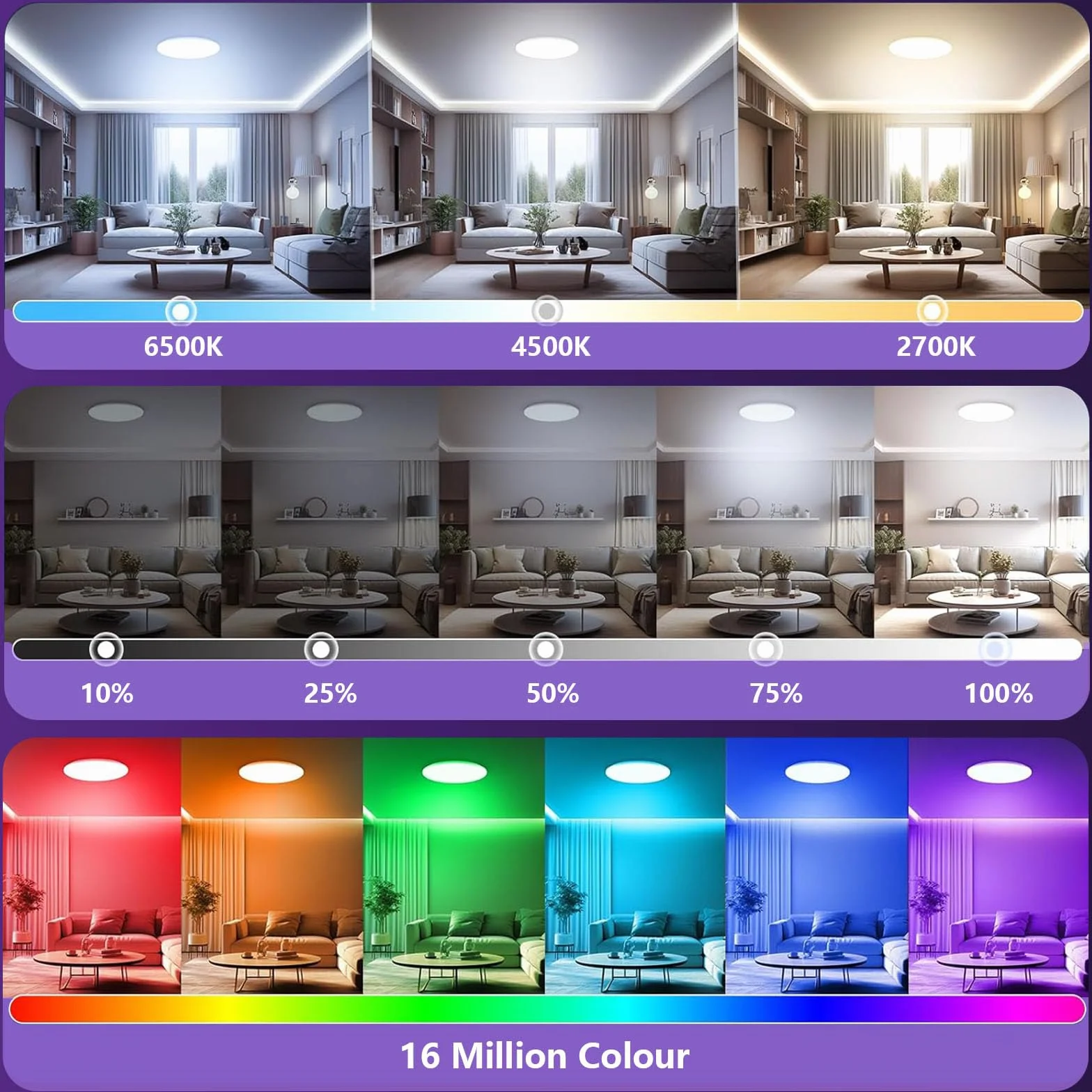 Lámpara Techo LED 30W RGB Regulable 2700K-6500K Compatible con Alexa & Google Home
