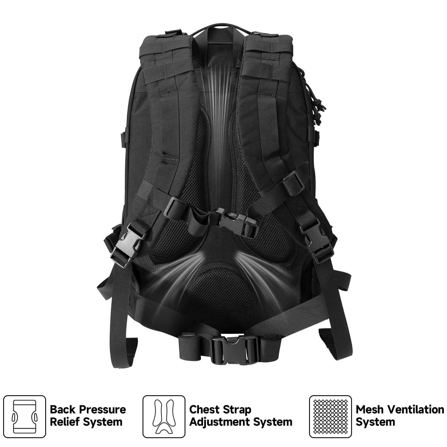 EXCELLENT ELITE SPANKER 40L Mochila de camping y senderismo Mochila táctica MOLLE Gran mochila militar para camping, senderismo y trekking(BLK)
