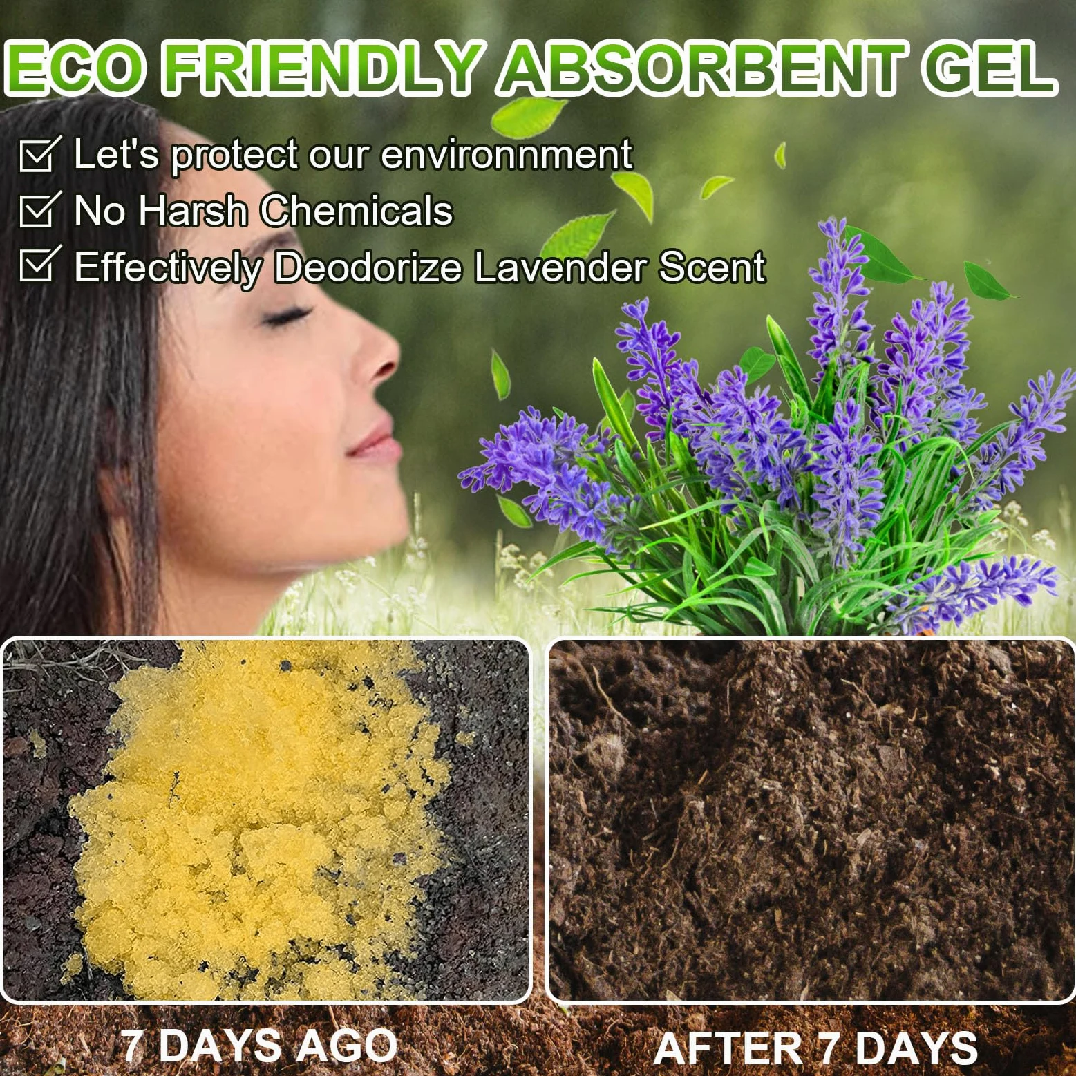 AOKE Polvo de inodoro portátil, paquete de 100 unidades de gel de caca con aroma a lavanda para camping, gel absorbente ecológico, polvo desodorizante y gelificante, tratamiento de residuos de inodoro