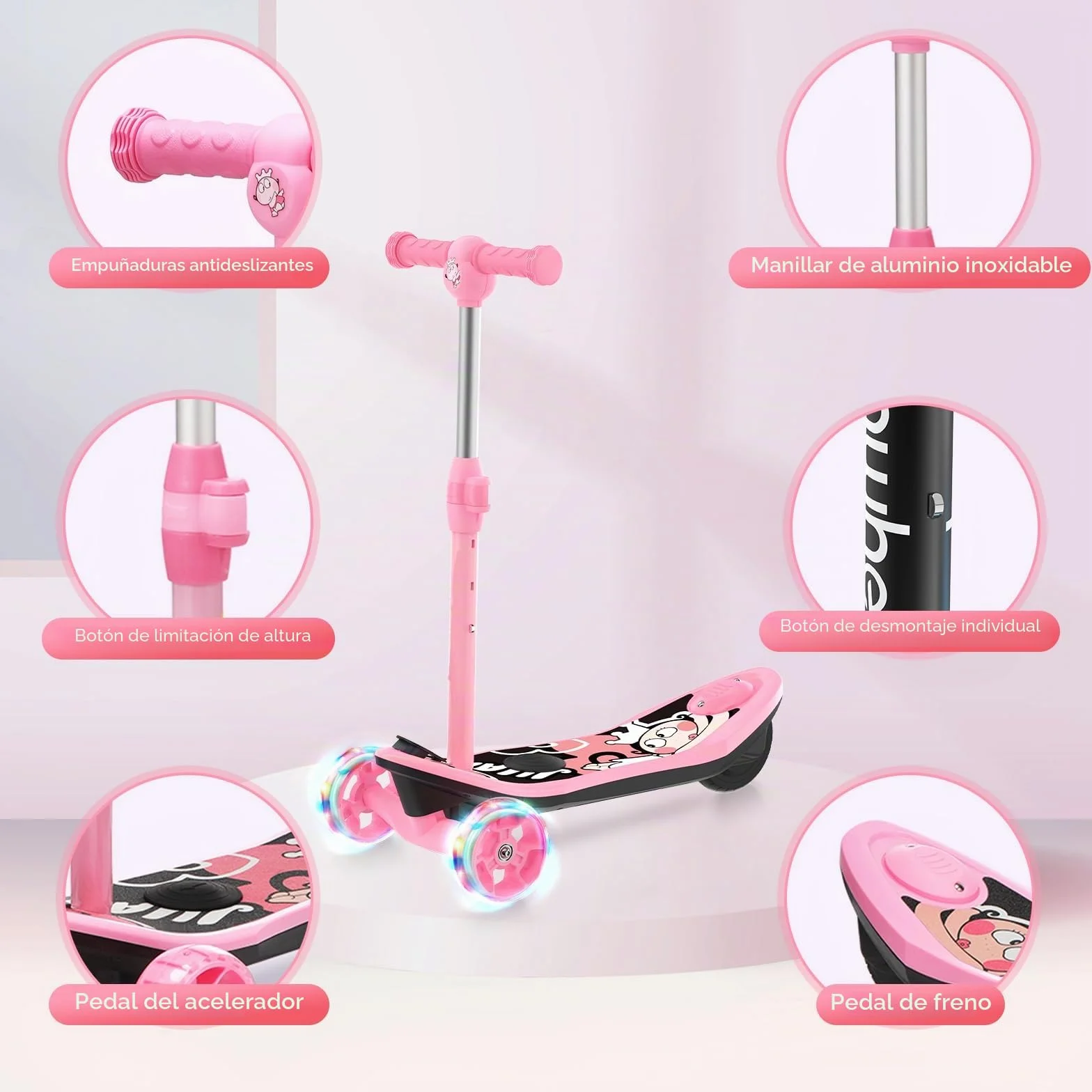 iScooter Patinete eléctrico para niños 2 en 1 batería 12V 5Ah ruedas 5 pulgadas carga máxima 50kg