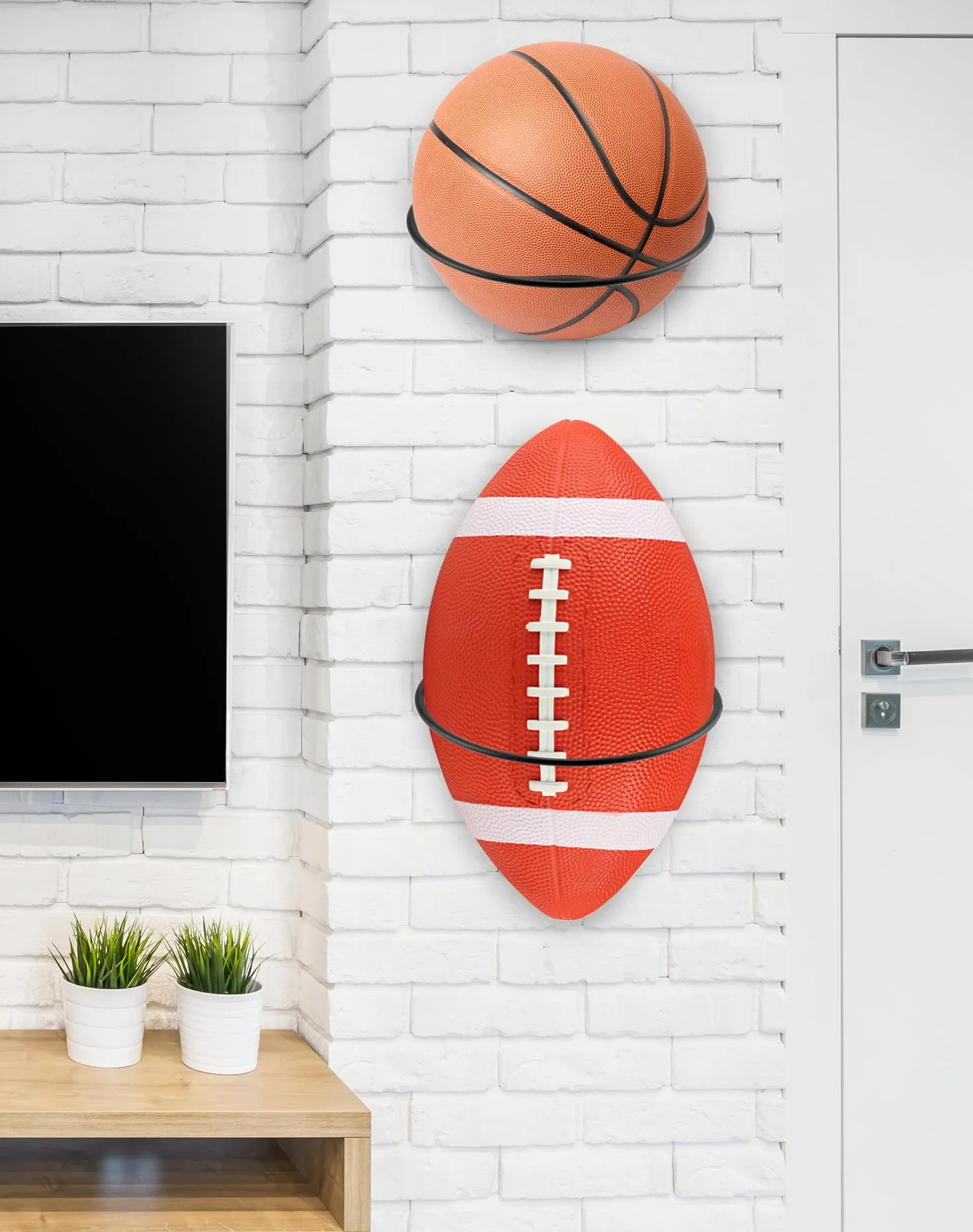 QWORK® 8 Piezas Soporte de Pared para Bolas de Metal, Soporte de Pared de Bola Montada, Negro, para Baloncesto, Balones de Fútbol, Voleibol y Más