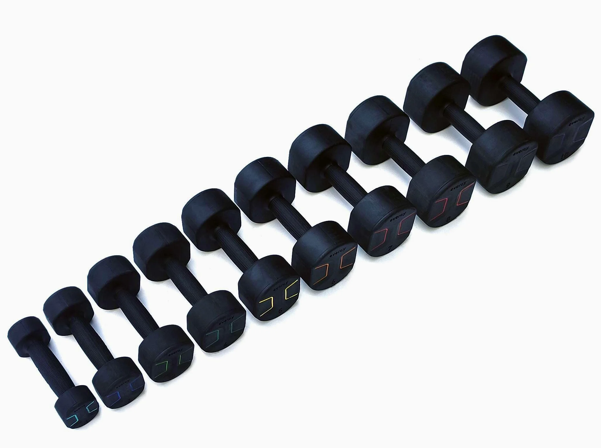 Studio evergy – Par de mancuernas de goma 1 a 10 kg. Halteres hexagonales para gimnasio en casa, fitness y entrenamiento de fuerza. Pesos Dumbbells.