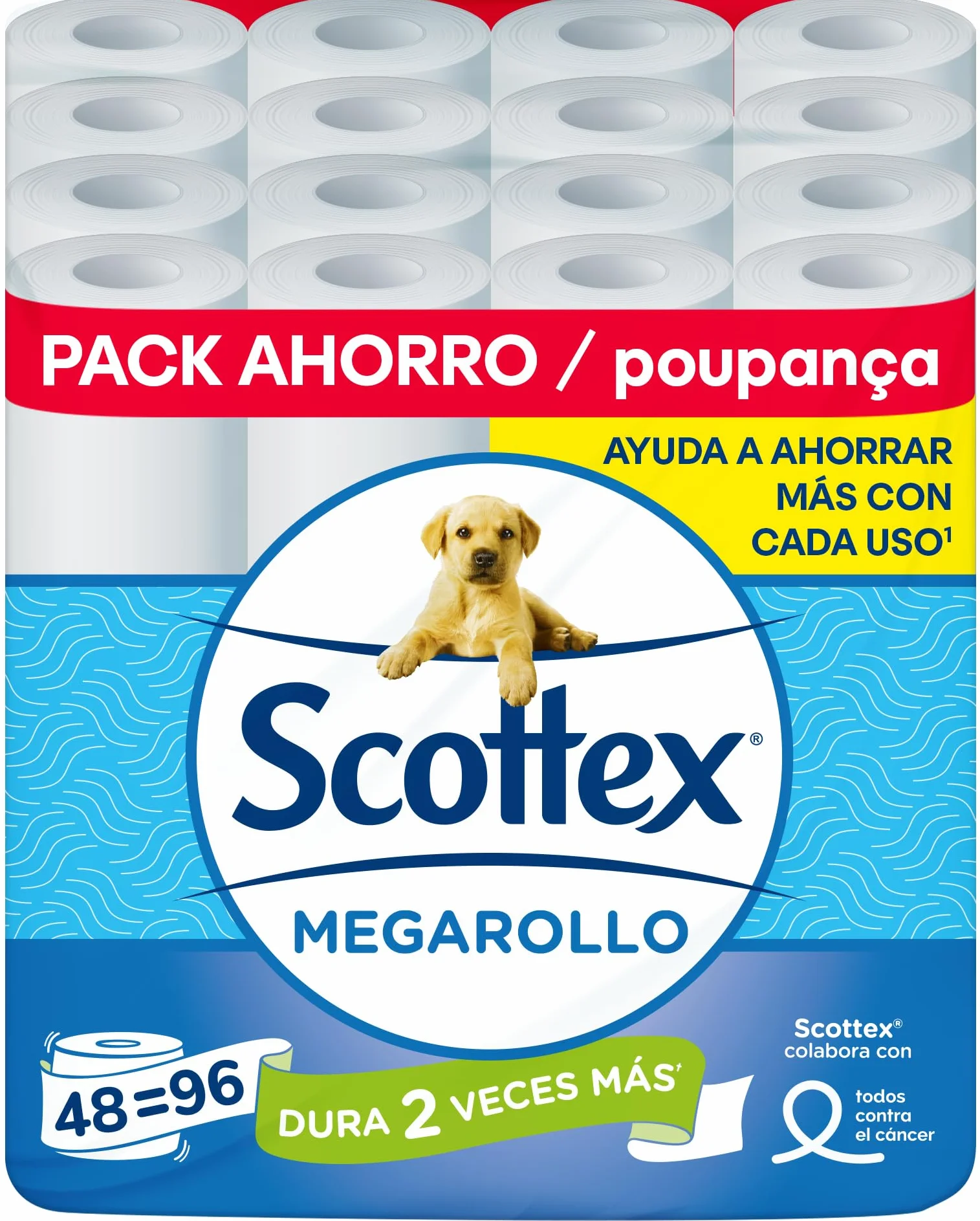 Scottex Papel Higiénico Megarollo Doble Rollo 48 Rollos Equivalen a 96 Rollos Regulares 4 Packs de 12