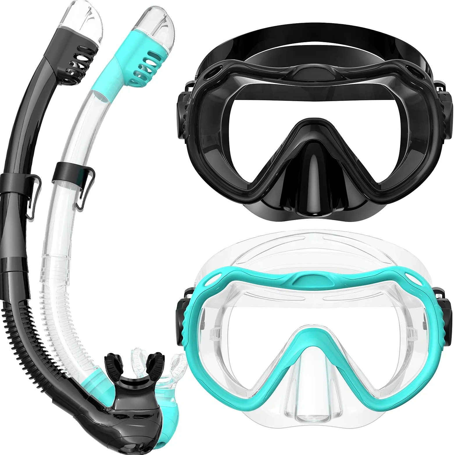 Equipo de esnórquel para adultos, juego de máscara de esnórquel con vista panorámica de 180°, equipo de esnórquel, 100% silicona de grado alimenticio, antivaho, antifugas, máscara de buceo seca para