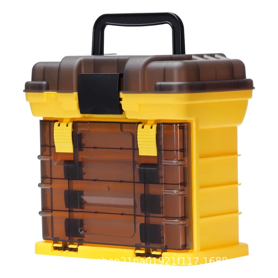 Caja de aparejos de pesca, organizador de almacenamiento de señuelos multicompartimento con sello impermeable y mango portátil para anzuelos, cebos y accesorios, amarillo té (rosa)